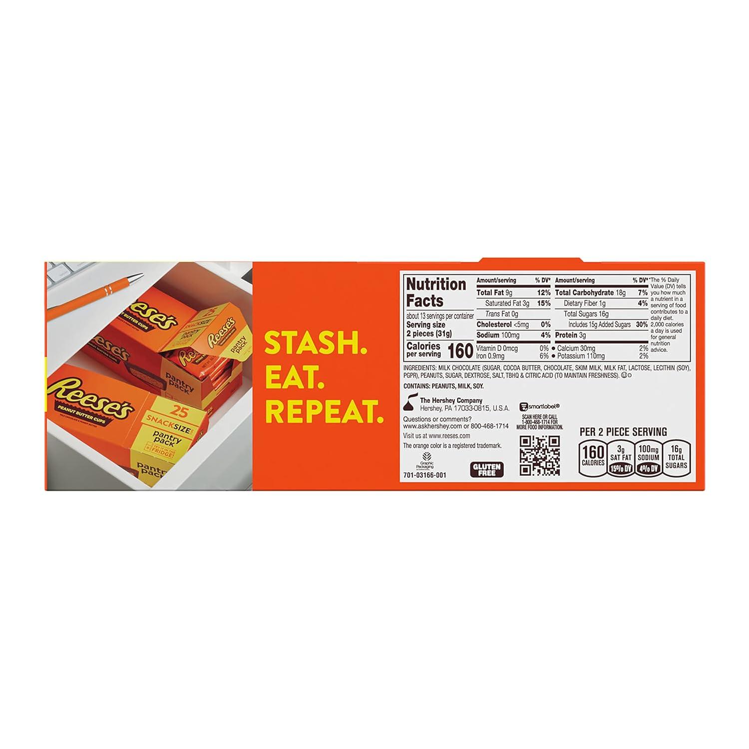 imageREESES Milk Chocolate Snack Size Peanut Butter Cups Candy Pantry Pack Halloween Candy 1375 oz 25 Pieces25 Count Pack of 2