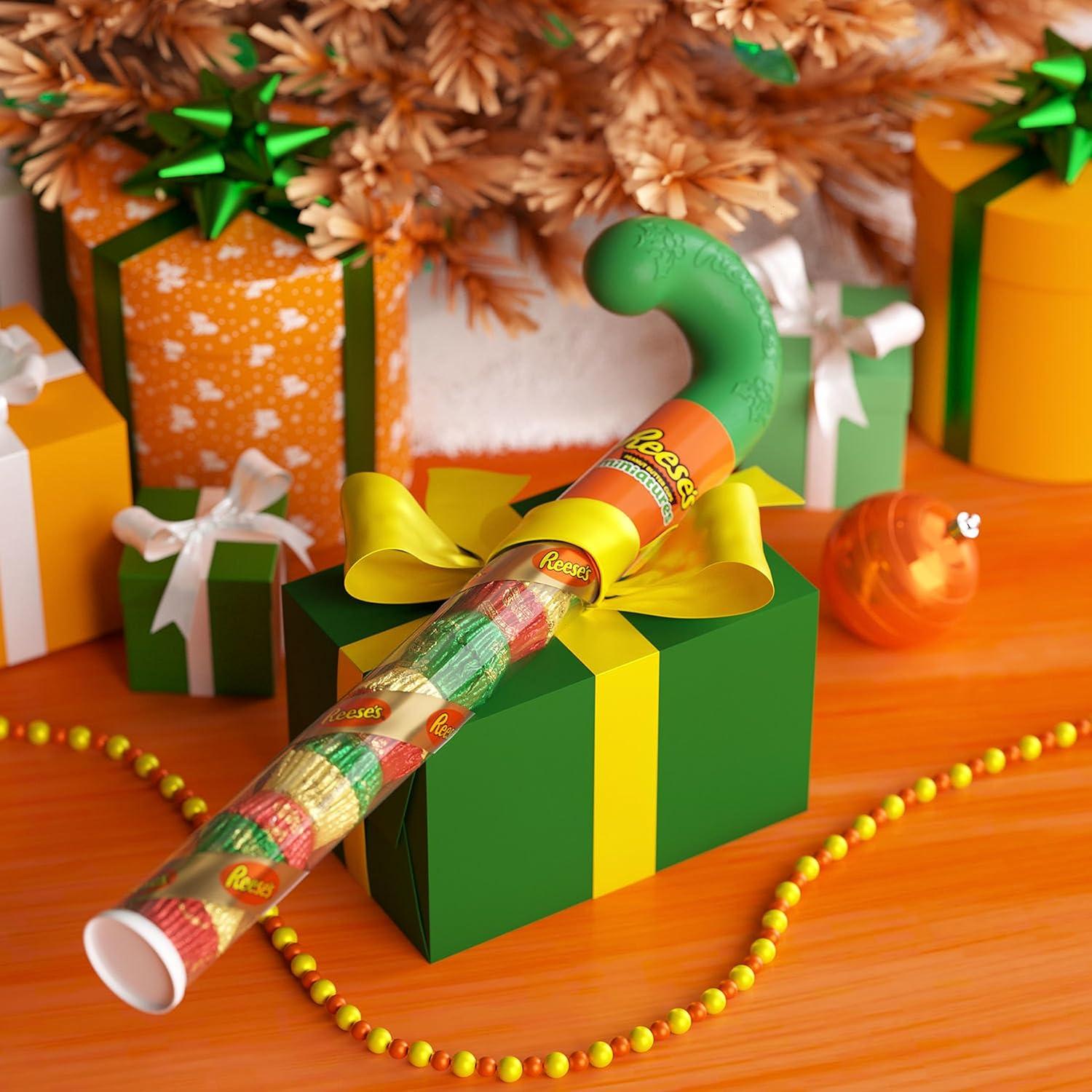 imageREESES Miniatures Milk Chocolate Peanut Butter Cups Christmas Candy Plastic Cane 217 ozMilk Chocolate
