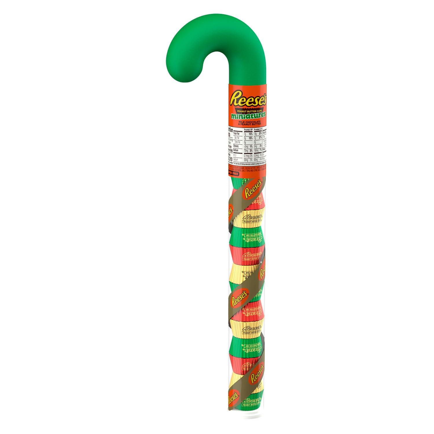 imageREESES Miniatures Milk Chocolate Peanut Butter Cups Christmas Candy Plastic Cane 217 ozMilk Chocolate