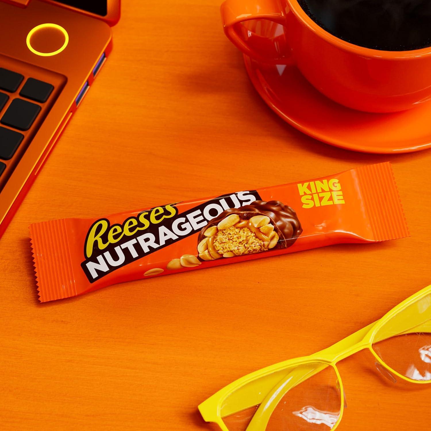 imageREESES NUTRAGEOUS Chocolate Peanut Butter Caramel and Peanut King Size Candy Bars 31 oz 18 Count
