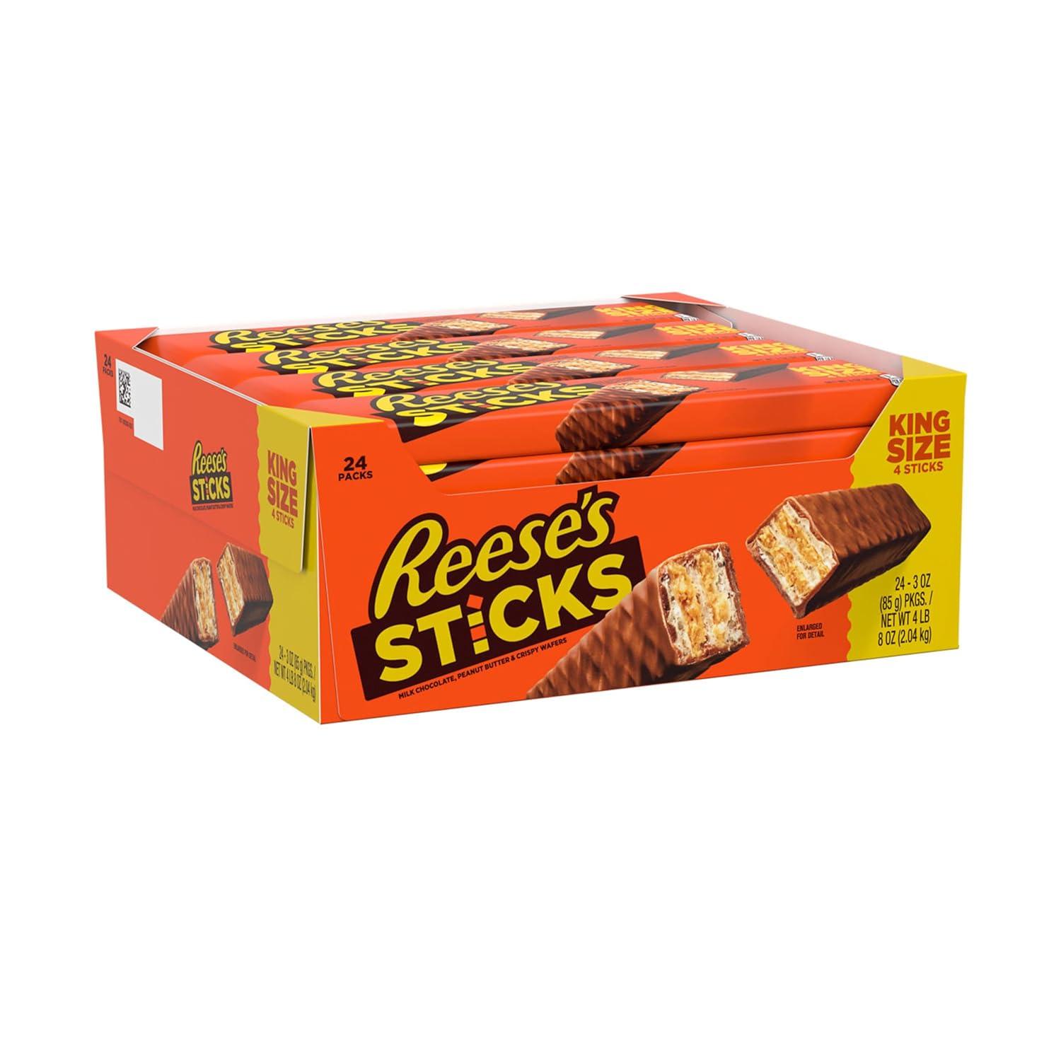 imageREESES STICKS Milk Chocolate Peanut Butter Wafer King Size Candy Packs 3 oz 24 Count3 Ounce Pack of 24