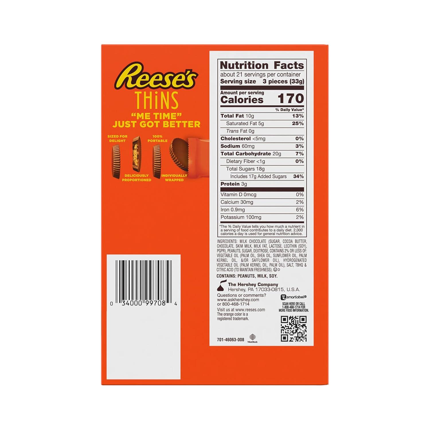 imageREESES THiNS Milk Chocolate Peanut Butter Cups Candy Party Pack 2405 ozPeanut Milk Chocolate