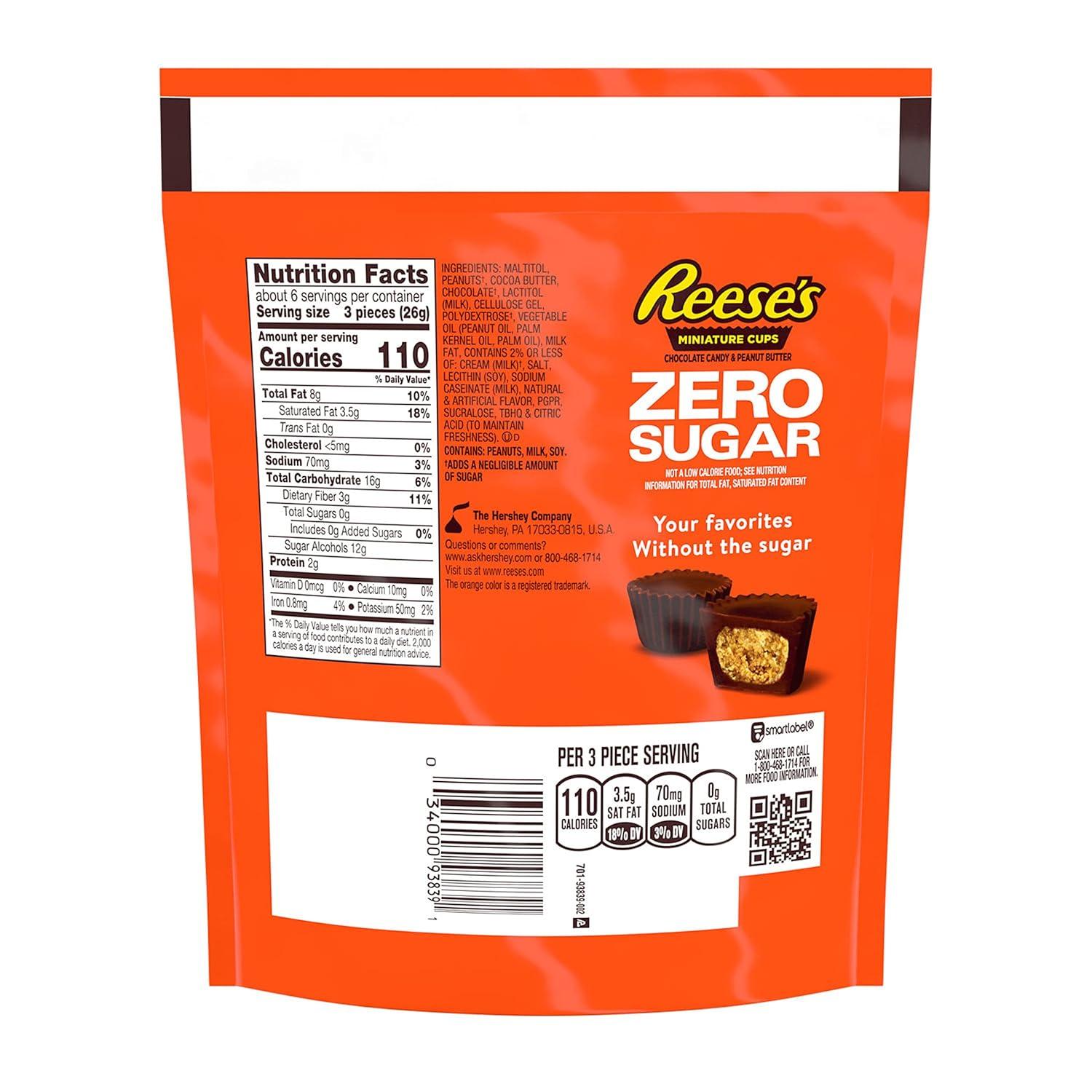 imageREESES Zero Sugar Miniatures Chocolate Peanut Butter Cups Candy Bag 51 oz51 Ounce Pack of 2