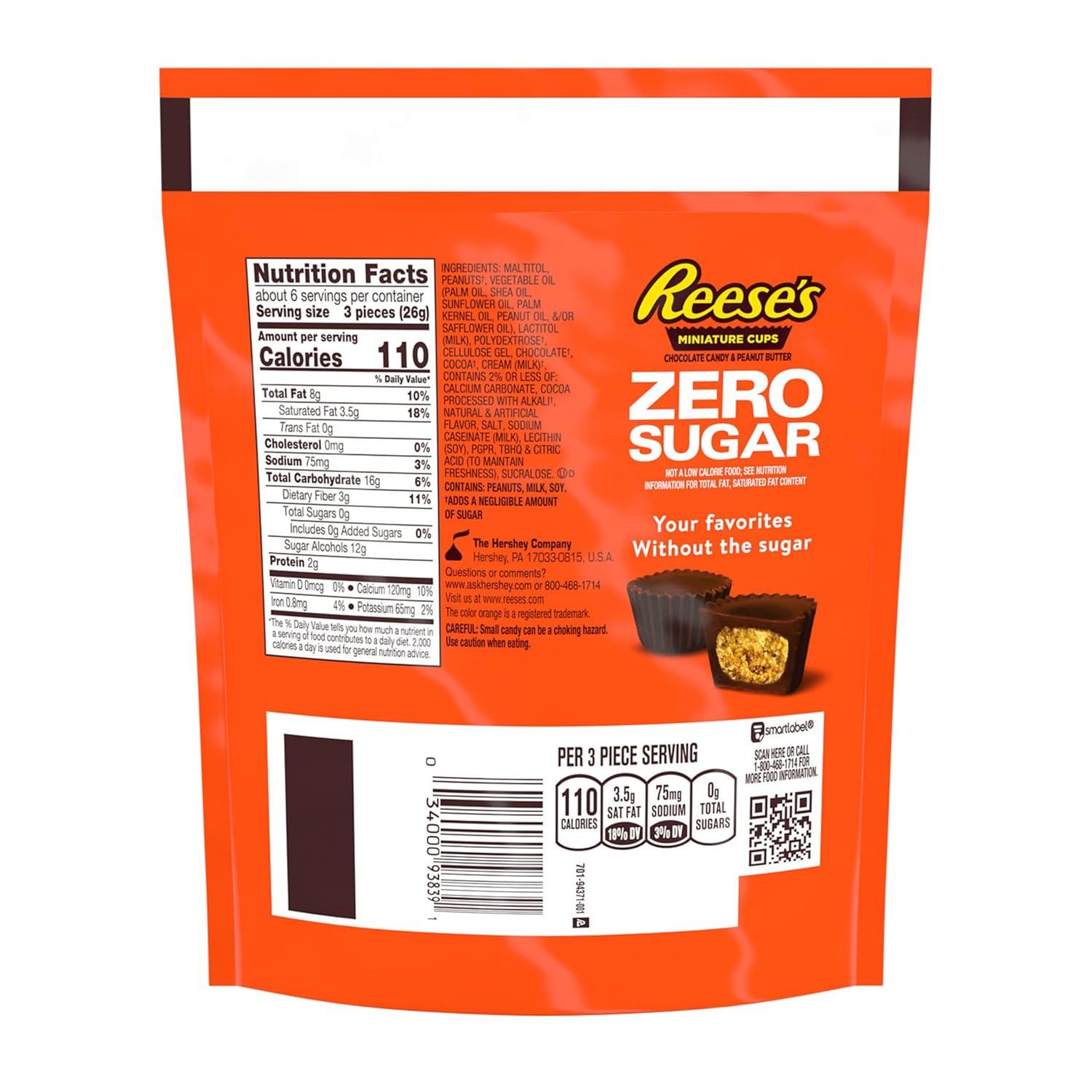 imageREESES Zero Sugar Miniatures Chocolate Peanut Butter Cups Candy Bag 51 oz51 Ounce Pack of 2