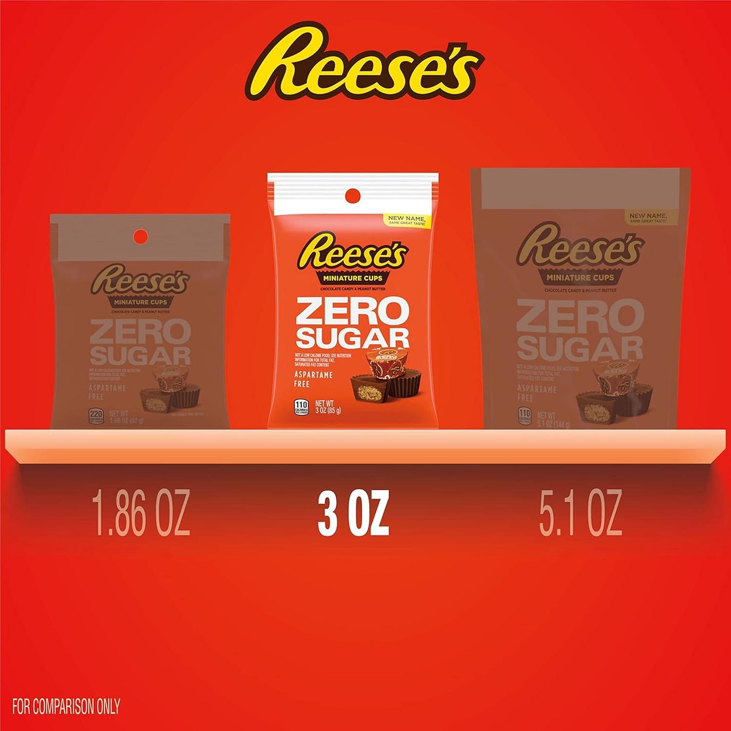 imageREESES Zero Sugar Miniatures Chocolate Peanut Butter Cups Candy Bags 3 oz 12 CountChocolate