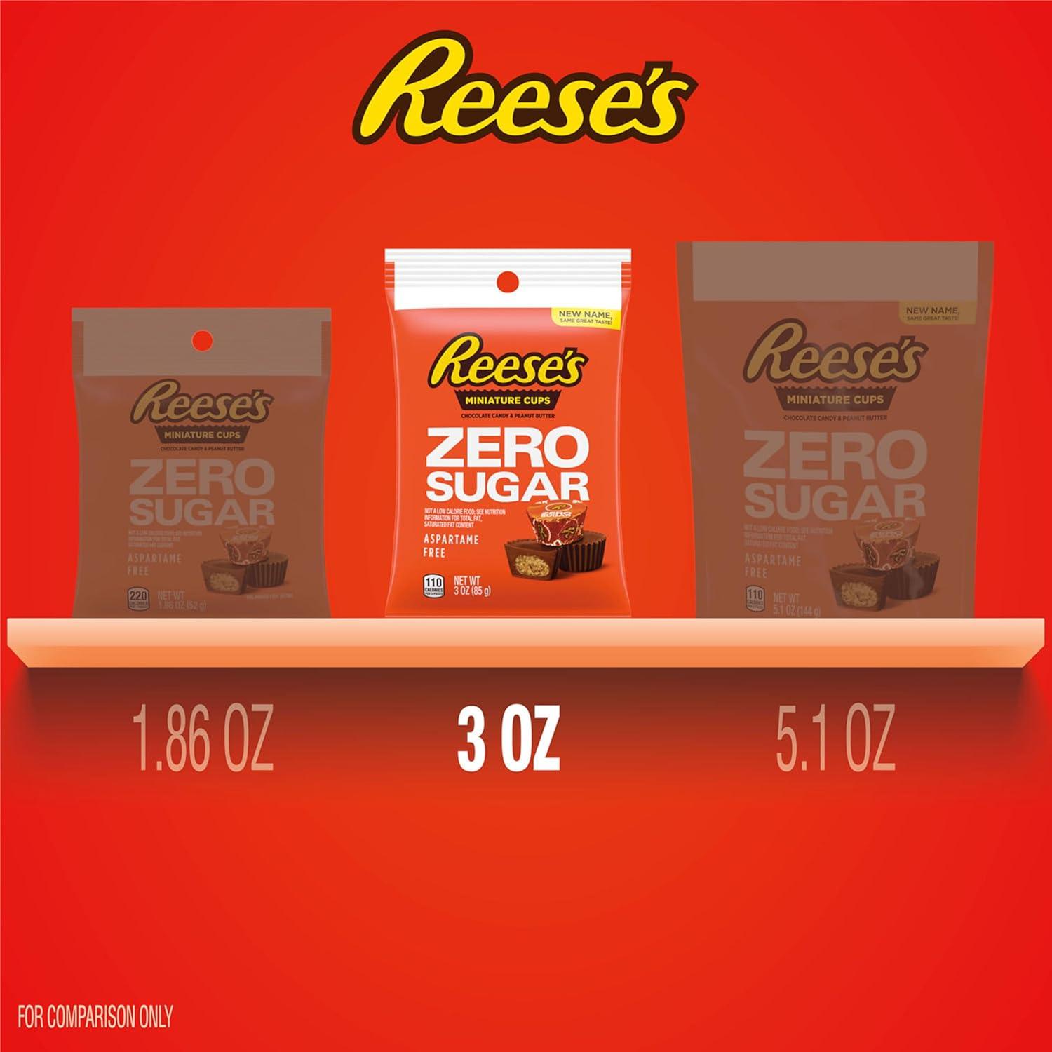 imageREESES Zero Sugar Miniatures Chocolate Peanut Butter Cups Candy Bags 3 oz 12 CountChocolate