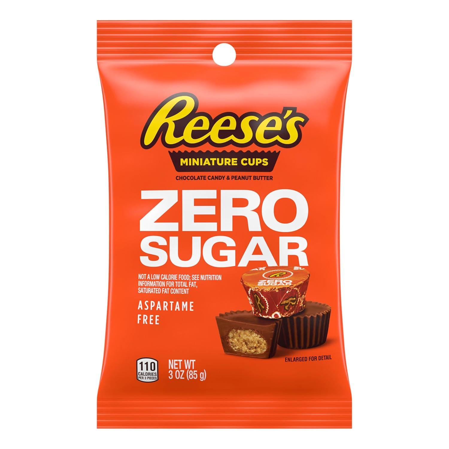 imageREESES Zero Sugar Miniatures Chocolate Peanut Butter Cups Candy Bags 3 oz 12 CountChocolate