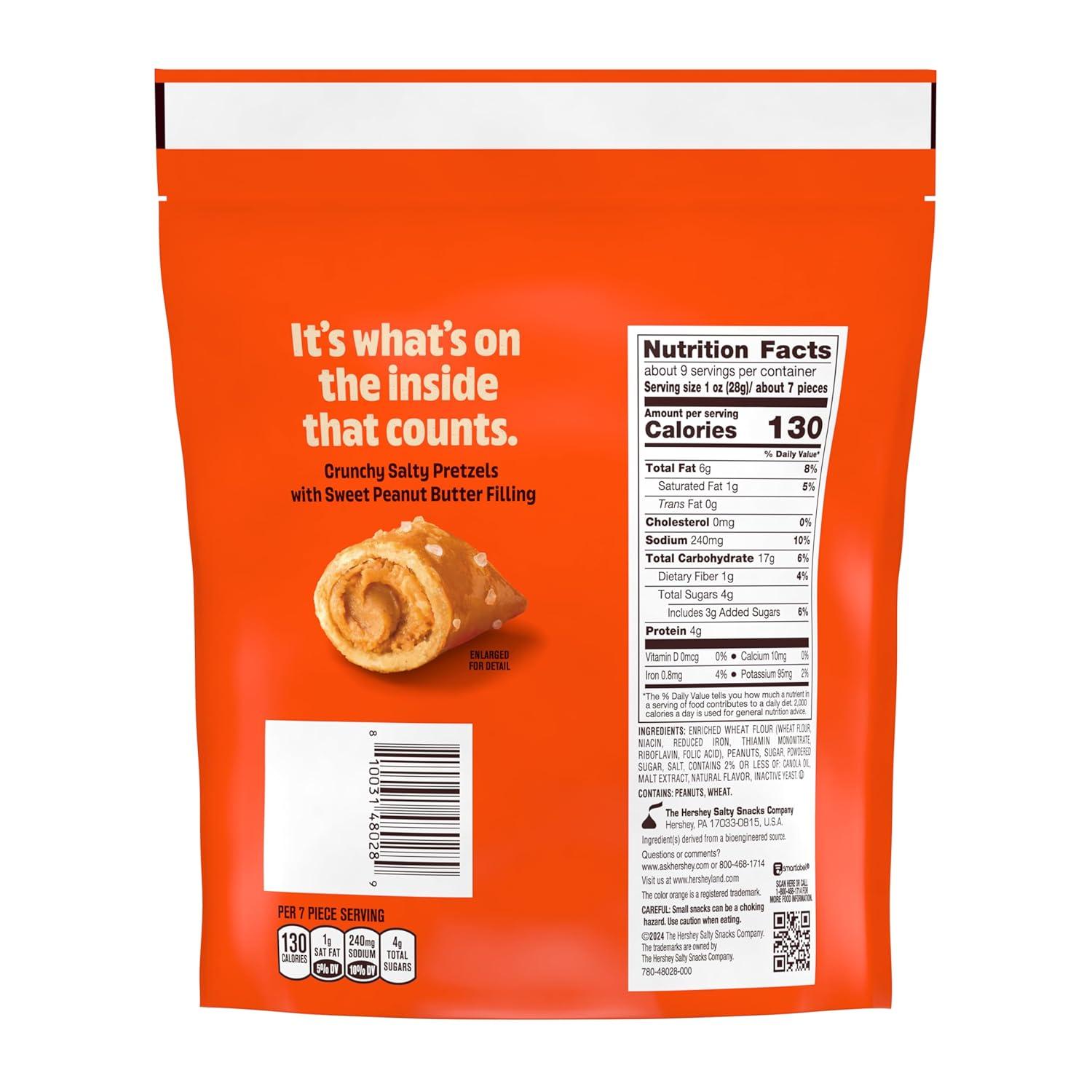 imageReeses Filled Pretzels Peanut Butter Pretzel Nuggets Crunchy Ready to Eat Sweet and Salty Snack 9oz Resealable Bag