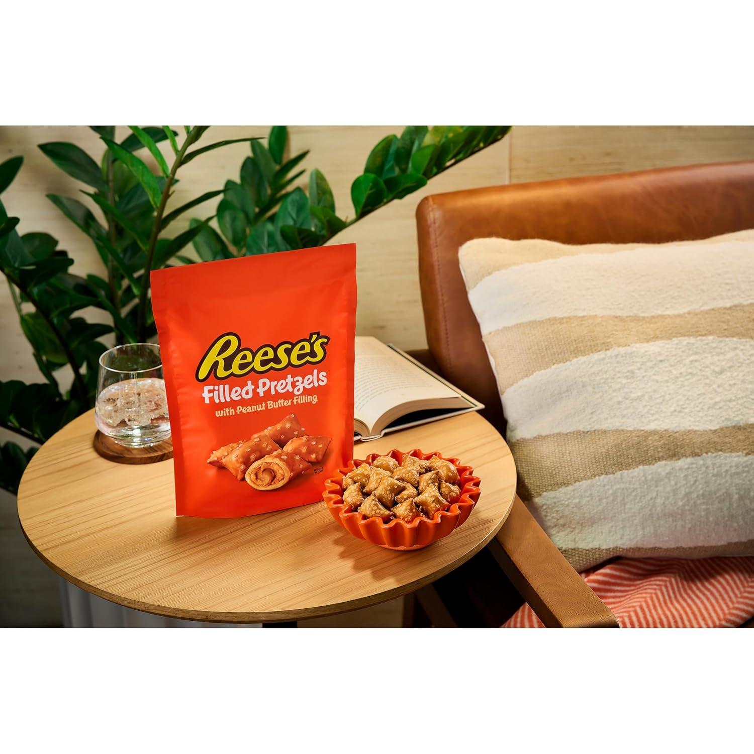 imageReeses Filled Pretzels Peanut Butter Pretzel Nuggets Crunchy Ready to Eat Sweet and Salty Snack 9oz Resealable Bag