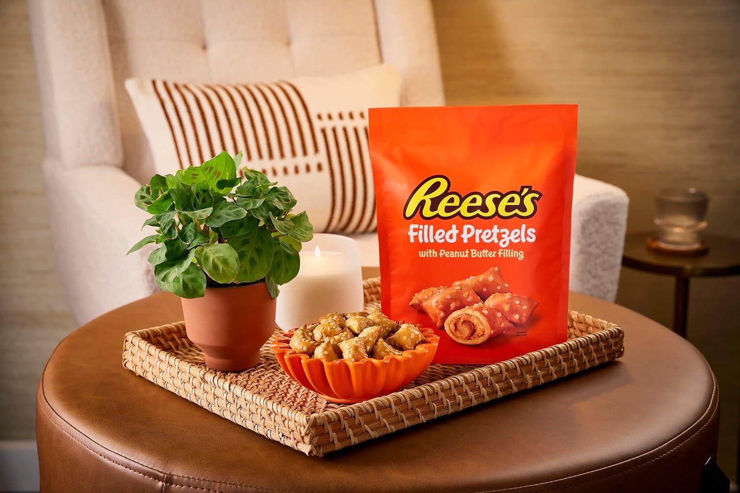 imageReeses Filled Pretzels Peanut Butter Pretzel Nuggets Crunchy Ready to Eat Sweet and Salty Snack 9oz Resealable Bag