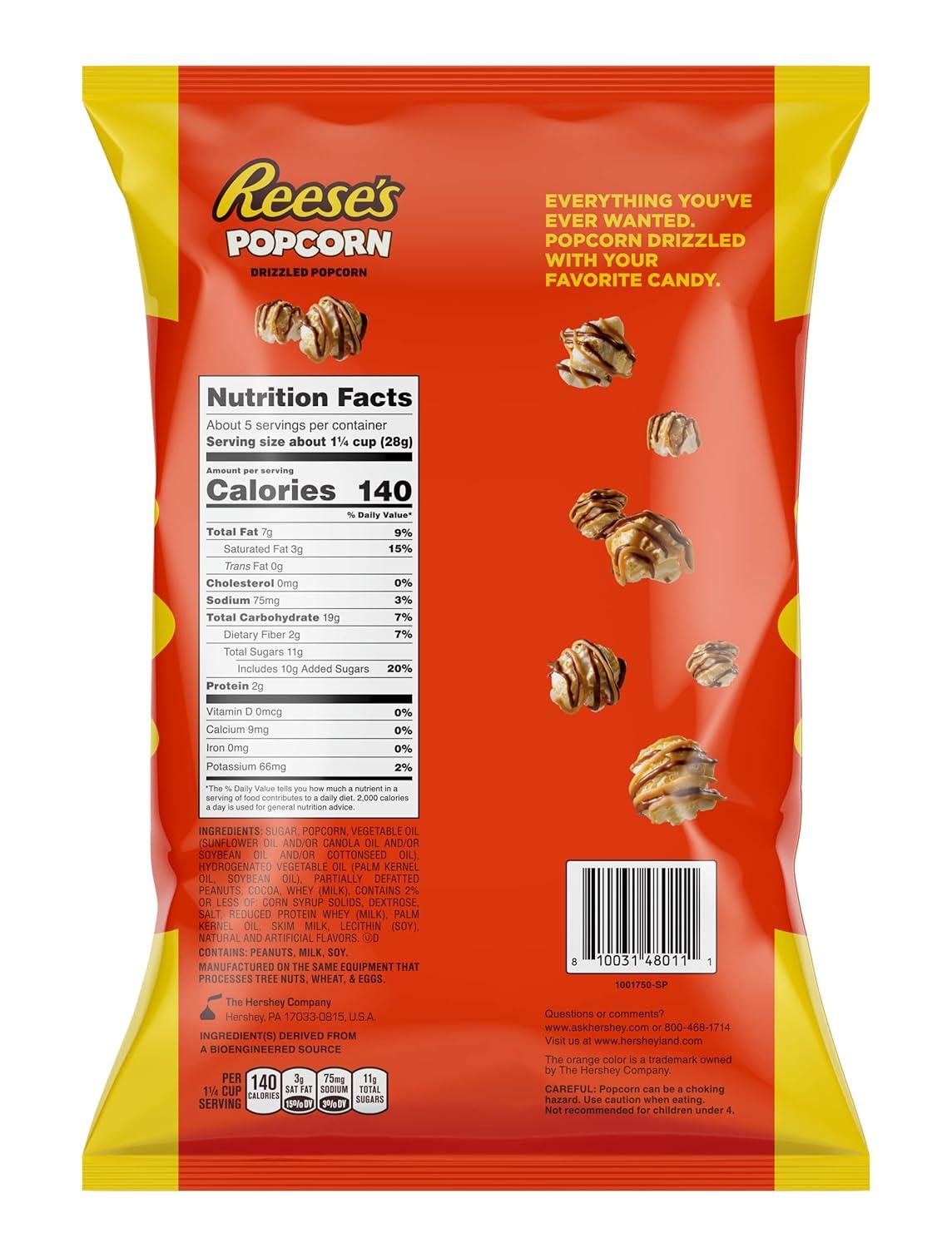 imageReeses Popcorn 525oz Grocery Sized Bag Popcorn Drizzled in Reeses Peanut Butter and Chocolate Ready to Eat Savory Snack Sweet and Salty525 Ounce Pack of 5