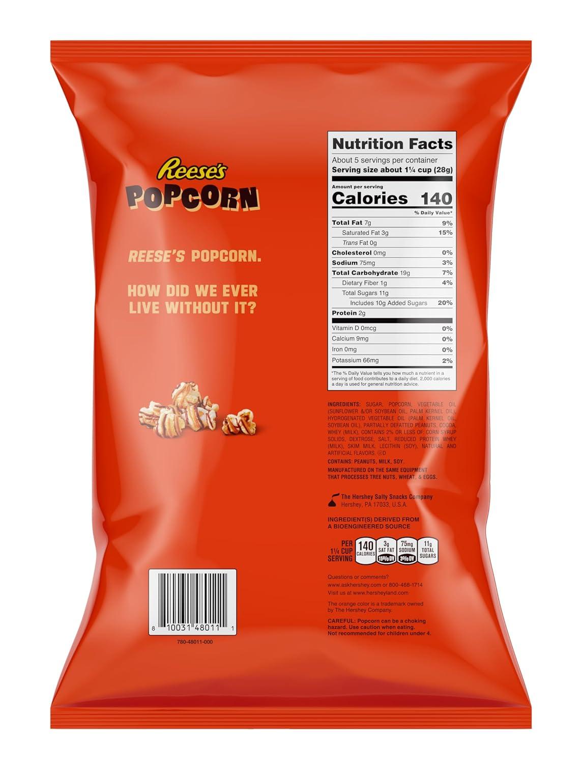 imageReeses Popcorn 525oz Grocery Sized Bag Popcorn Drizzled in Reeses Peanut Butter and Chocolate Ready to Eat Savory Snack Sweet and Salty525 Ounce Pack of 1