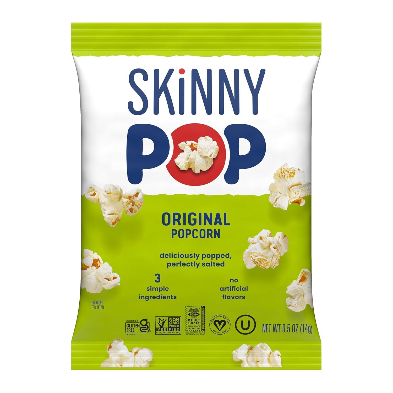 imageSkinnyPop Popcorn Original Whole Grain DairyFree Snack 065oz Bags 30ctOriginal  CheddarCheese