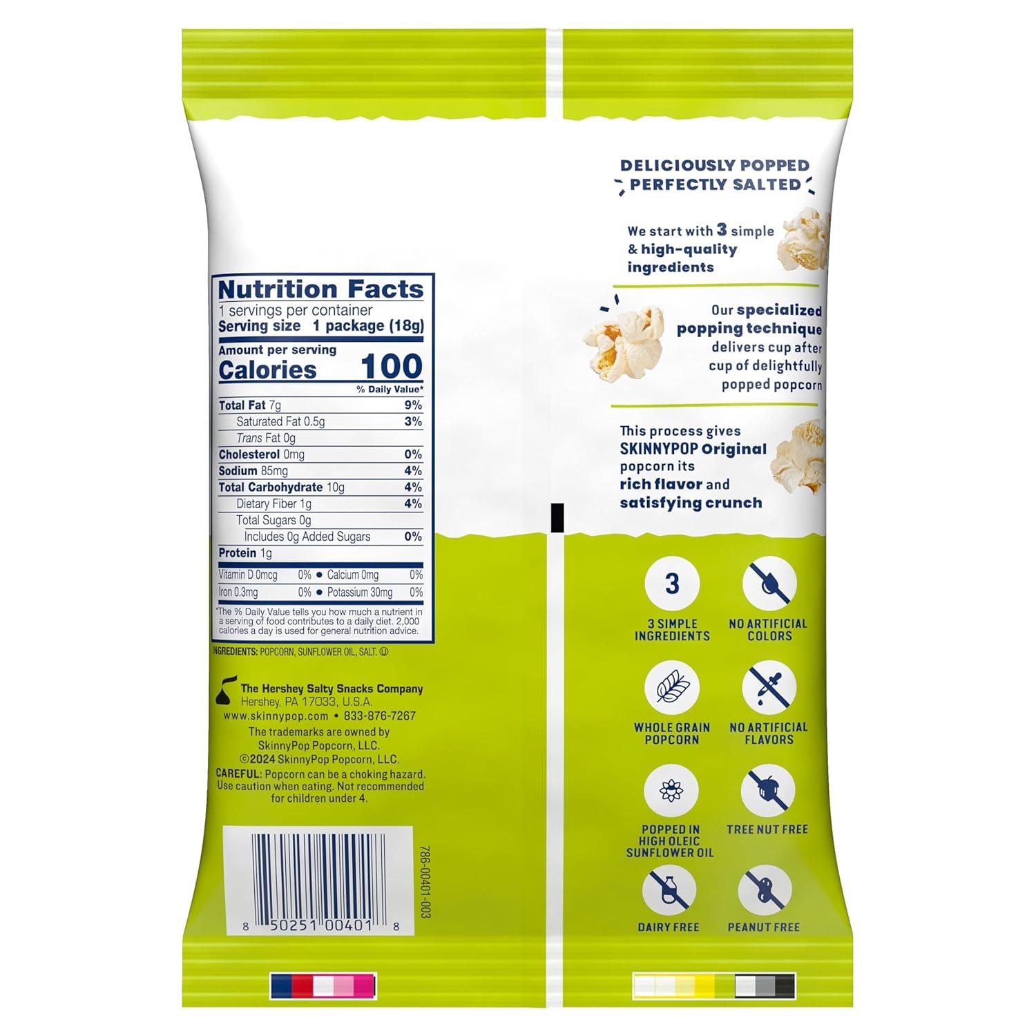 imageSkinnyPop Popcorn Original Whole Grain DairyFree Snack 065oz Bags 30ctOriginal