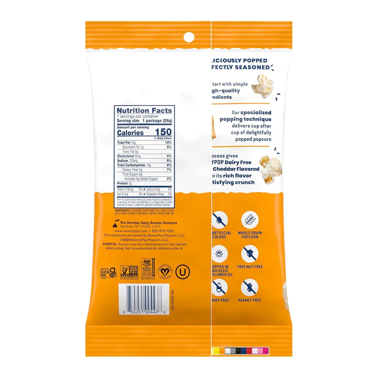 imageSkinnyPop Popcorn Original Whole Grain DairyFree Snack 065oz Bags 30ctWhite Cheddar