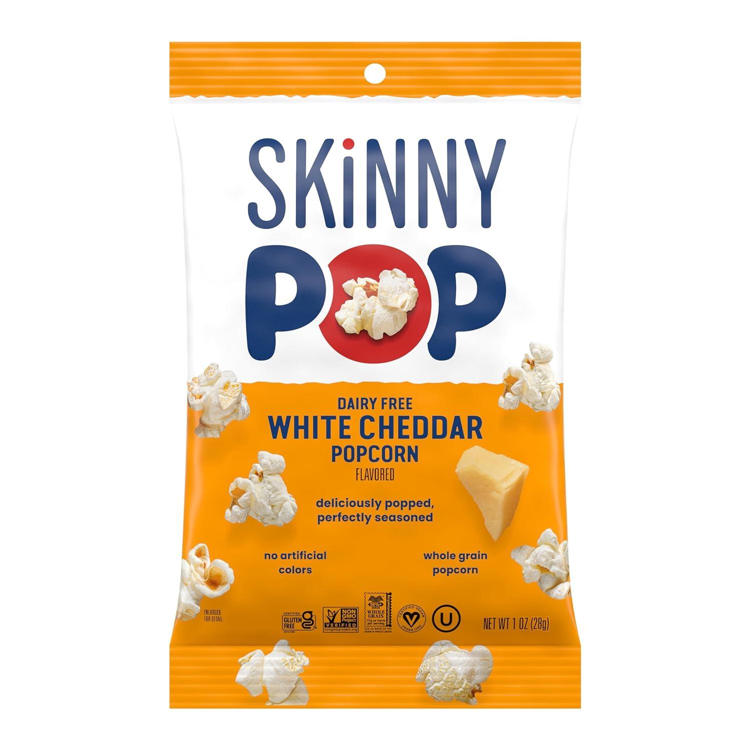imageSkinnyPop Popcorn Original Whole Grain DairyFree Snack 065oz Bags 30ctWhite Cheddar
