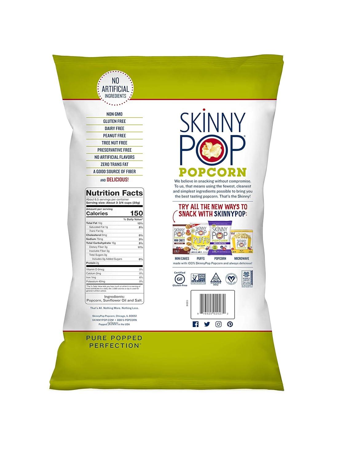 imageSkinnyPop Popcorn Original Whole Grain DairyFree Snack 44oz BagOriginal