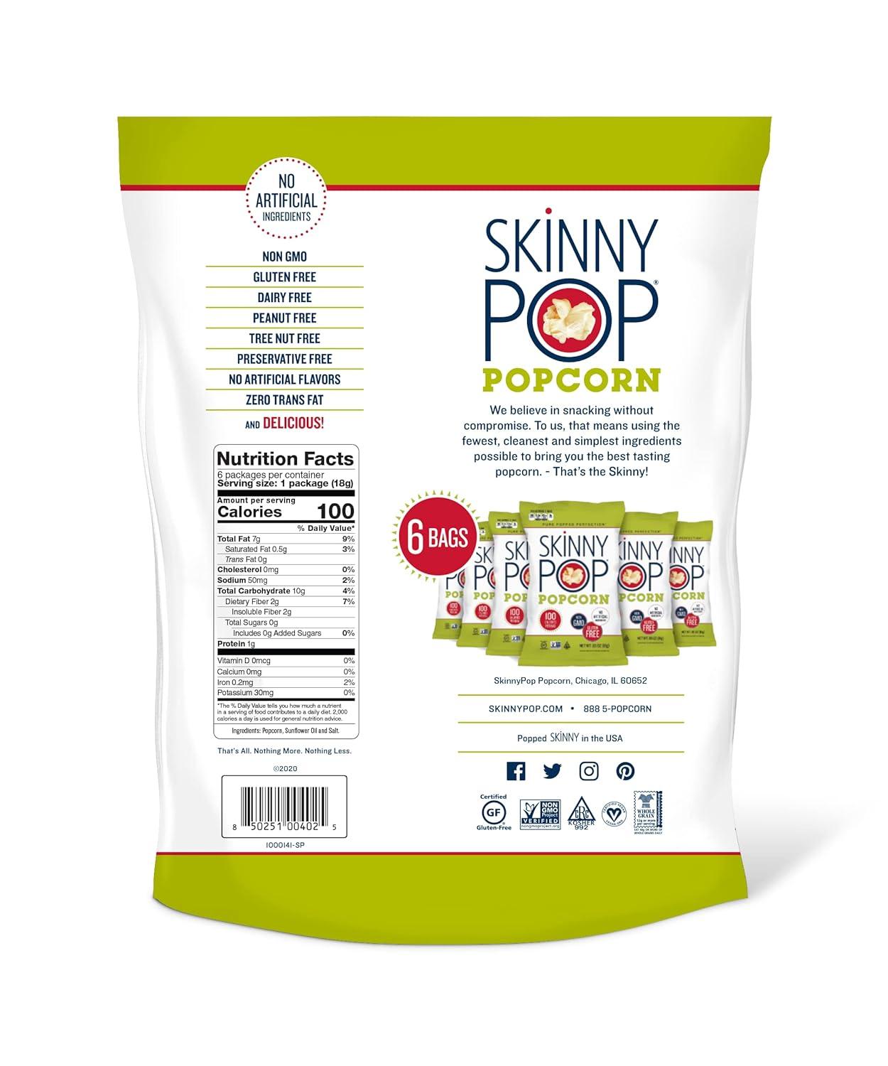 imageSkinnyPop Popcorn Original Whole Grain DairyFree Snack 44oz BagOriginal