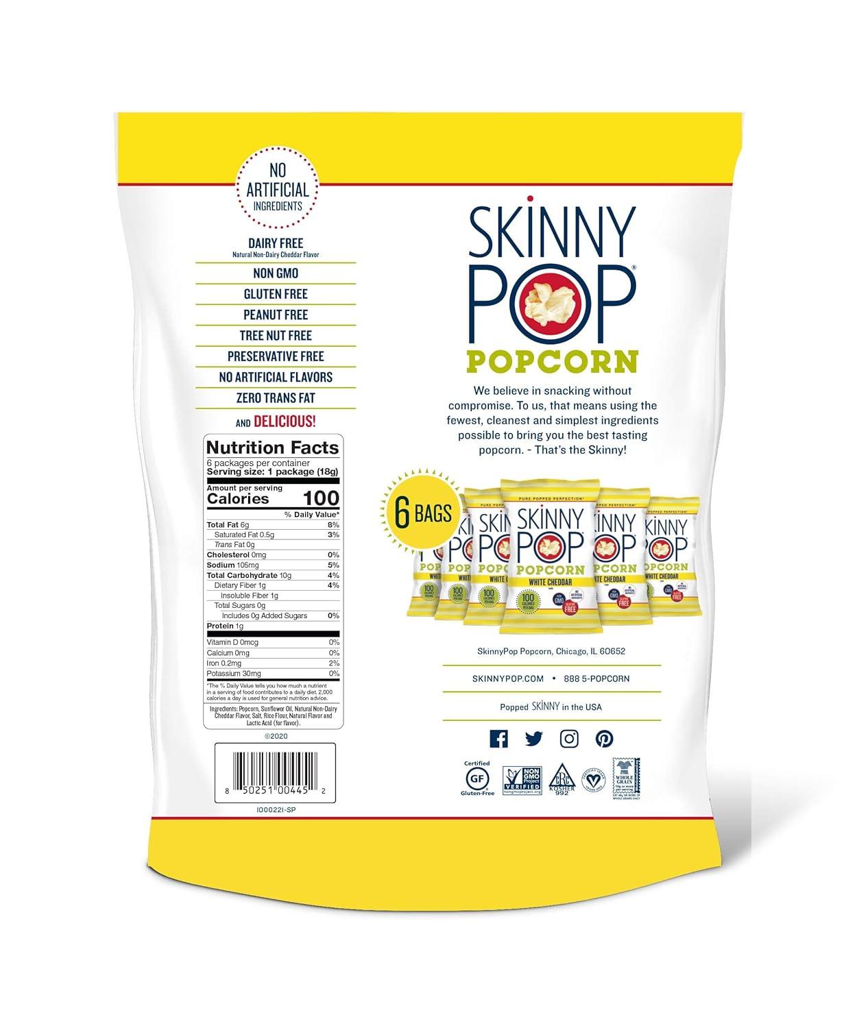 imageSkinnyPop Popcorn Original Whole Grain DairyFree Snack 44oz BagWhite Cheddar