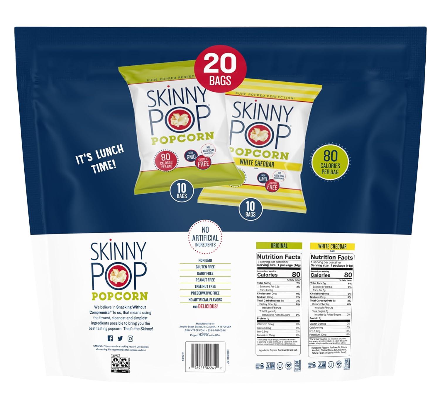 imageSkinnyPop Sweet ampamp Salty Variety Pack SkinnyPop Original and Kettle Corn Dots Cinnamon Sugar Pretzels Reeses Popcorn OntheGo Snacks Individually Sized Bags 15 CountOriginal  CheddarCheese