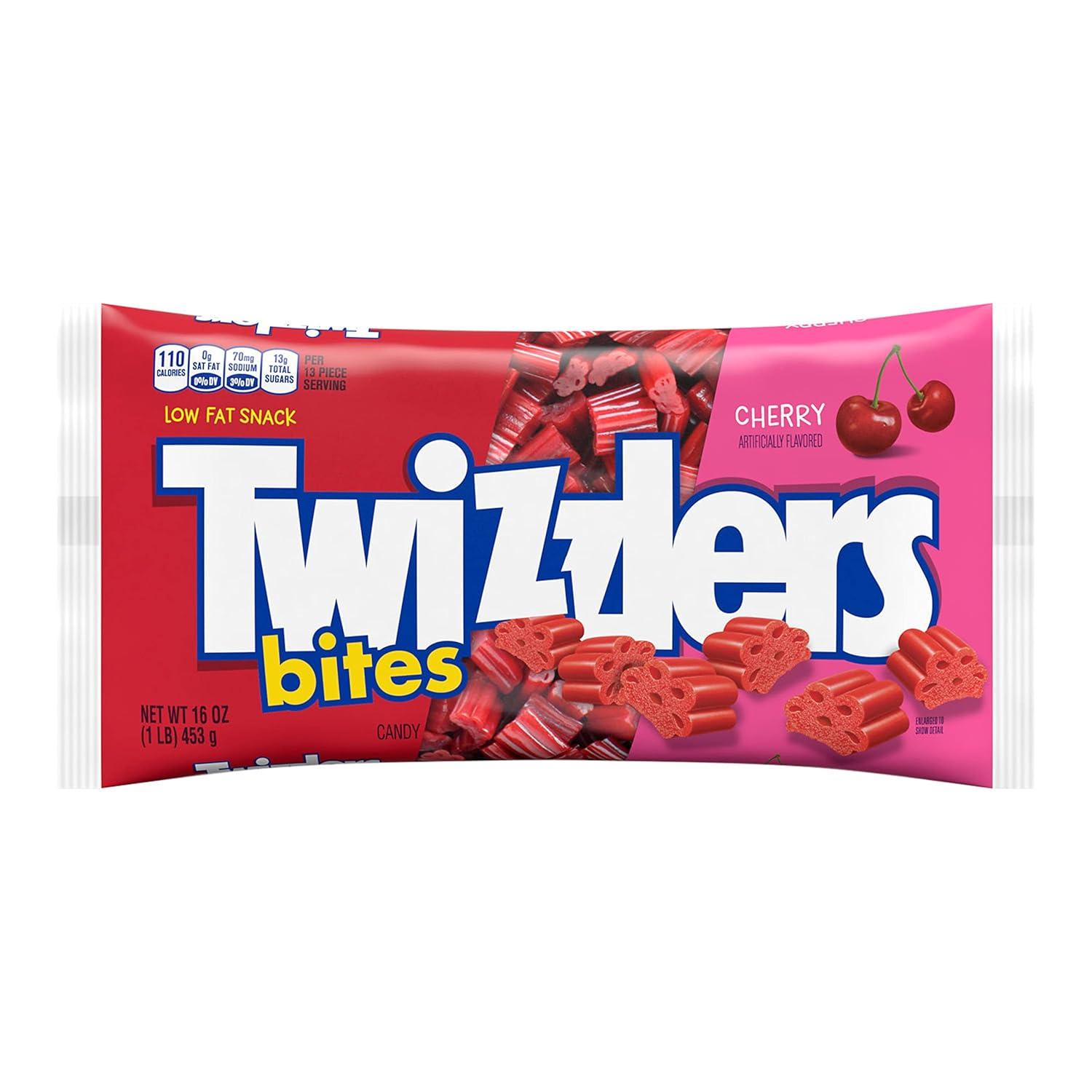 imageTWIZZLERS Bites Cherry Flavored Licorice Style Chewy Candy Bag 16 ozCherry