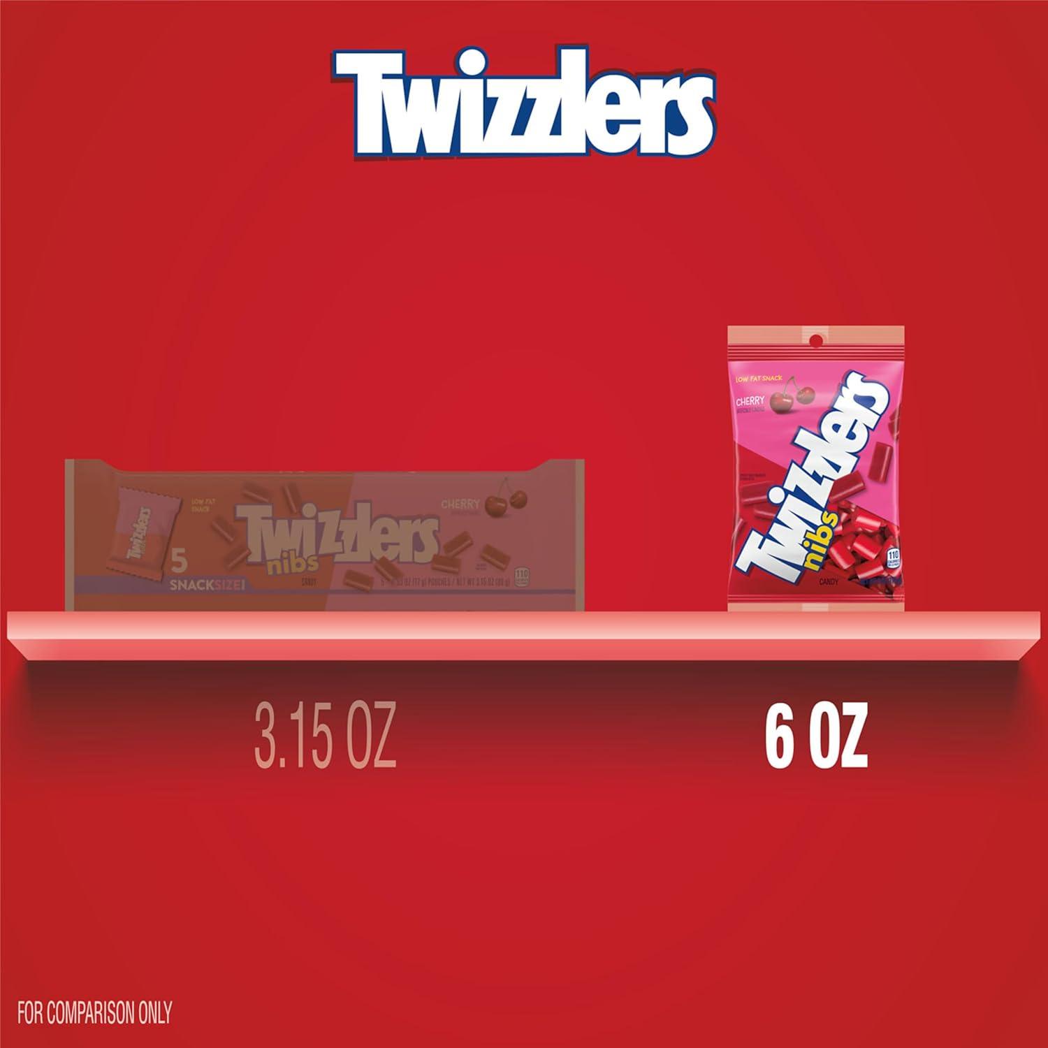 imageTWIZZLERS NIBS Cherry Flavored Licorice Style Chewy Candy Bags 6 oz 12 CountCherry Nibs