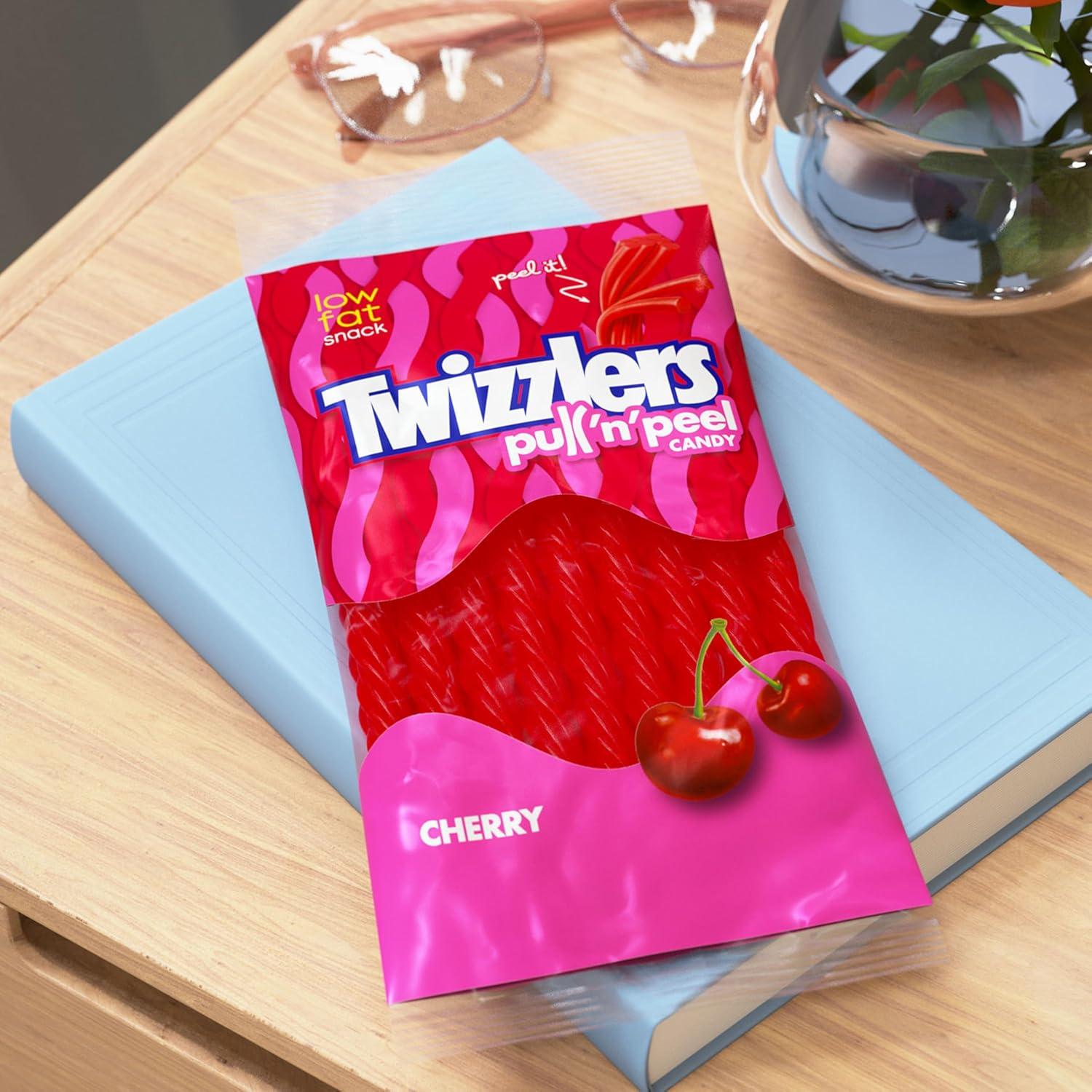imageTWIZZLERS PULL N PEEL Cherry Flavored Licorice Style Chewy Candy Bags 61 oz 12 Count61 Ounce Pack of 12
