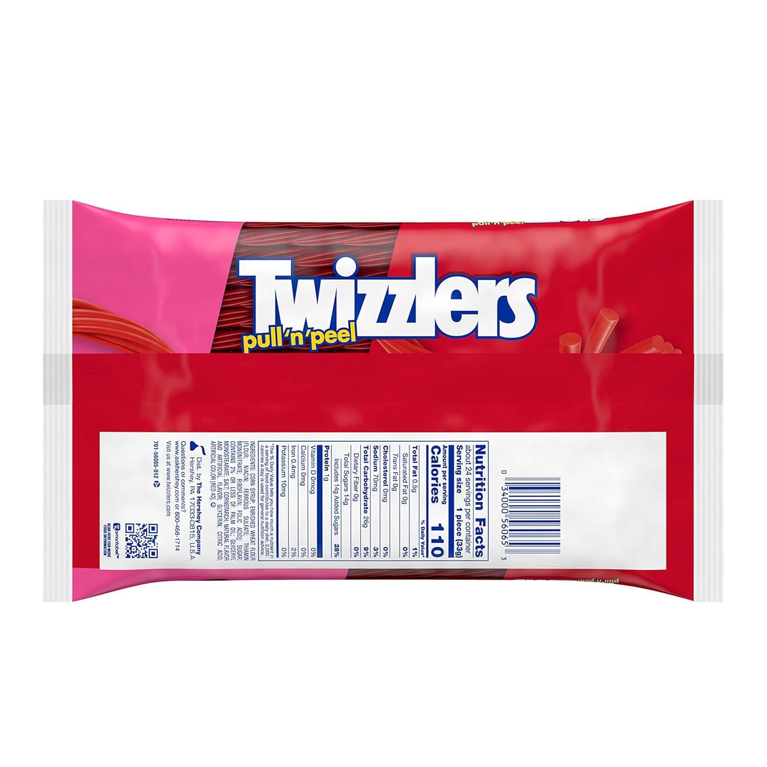 imageTWIZZLERS PULL N PEEL Cherry Flavored Licorice Style Chewy Candy Big Bag 28 ozCherry