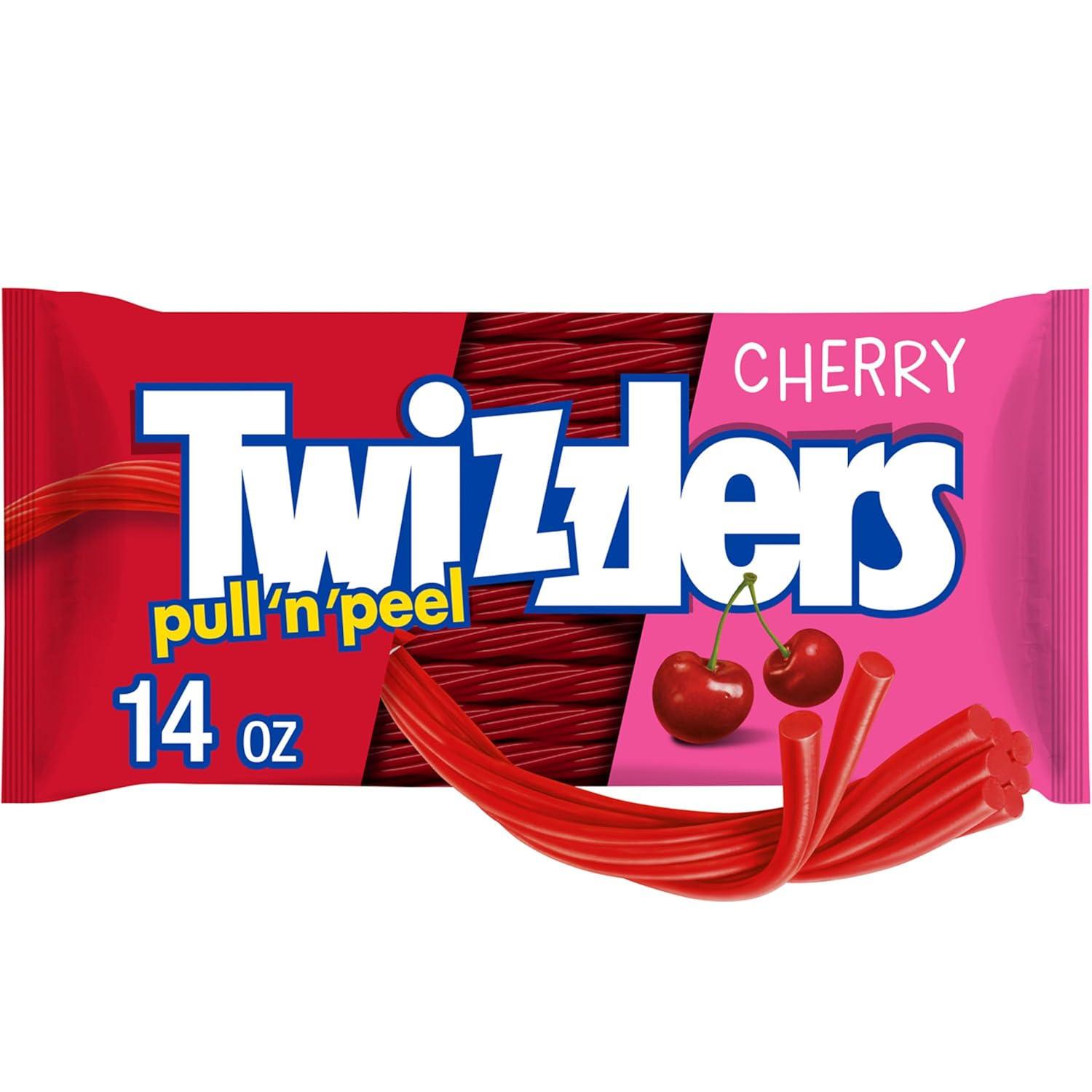 imageTWIZZLERS PULL N PEEL Cherry Flavored Licorice Style Chewy Candy Big Bag 28 ozCherry