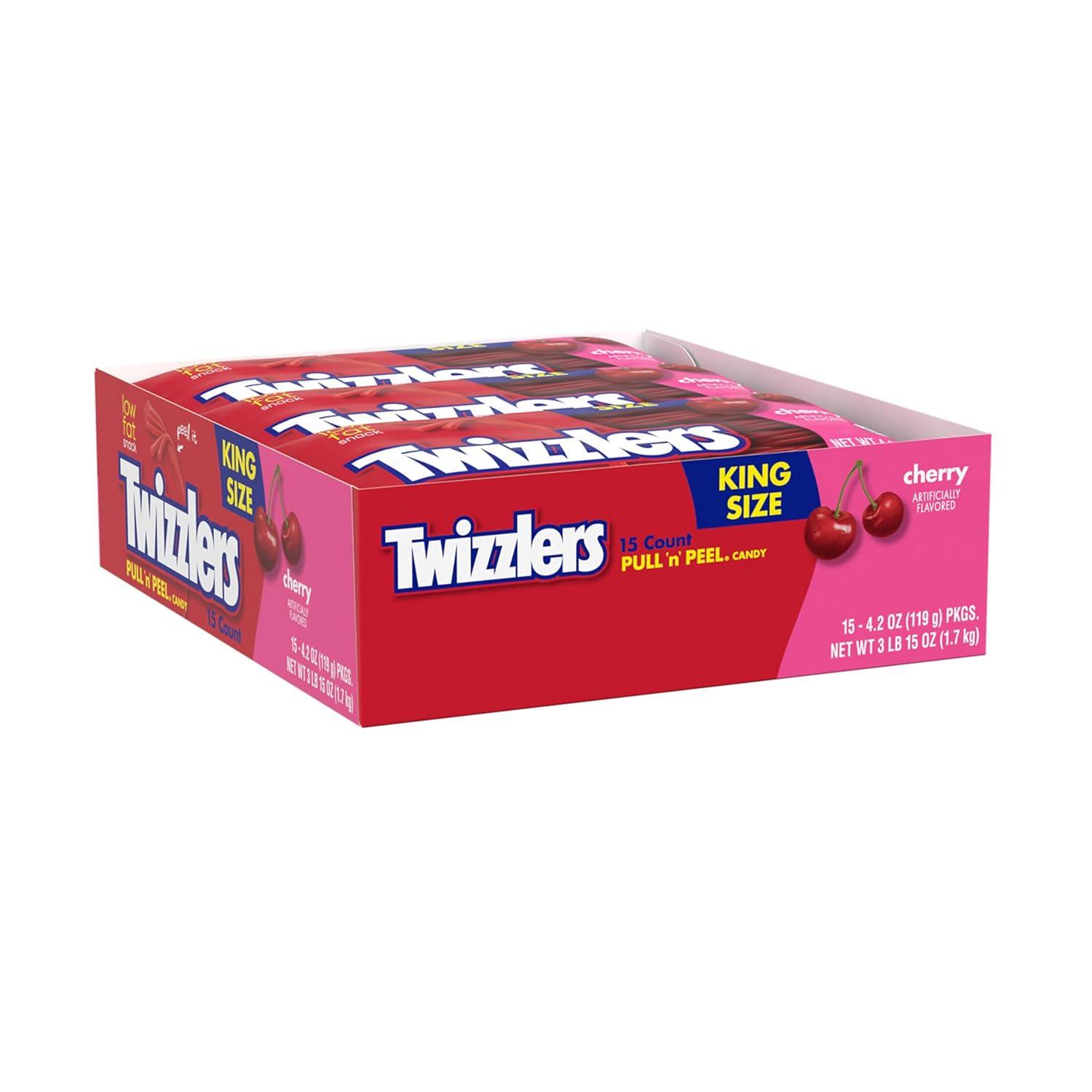 imageTWIZZLERS PULL N PEEL Cherry Flavored Licorice Style Chewy Candy Big Bag 28 ozCherry