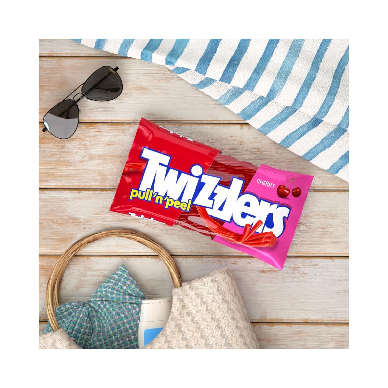 imageTWIZZLERS PULL N PEEL Cherry Flavored Licorice Style Chewy Candy Big Bag 28 ozCherry