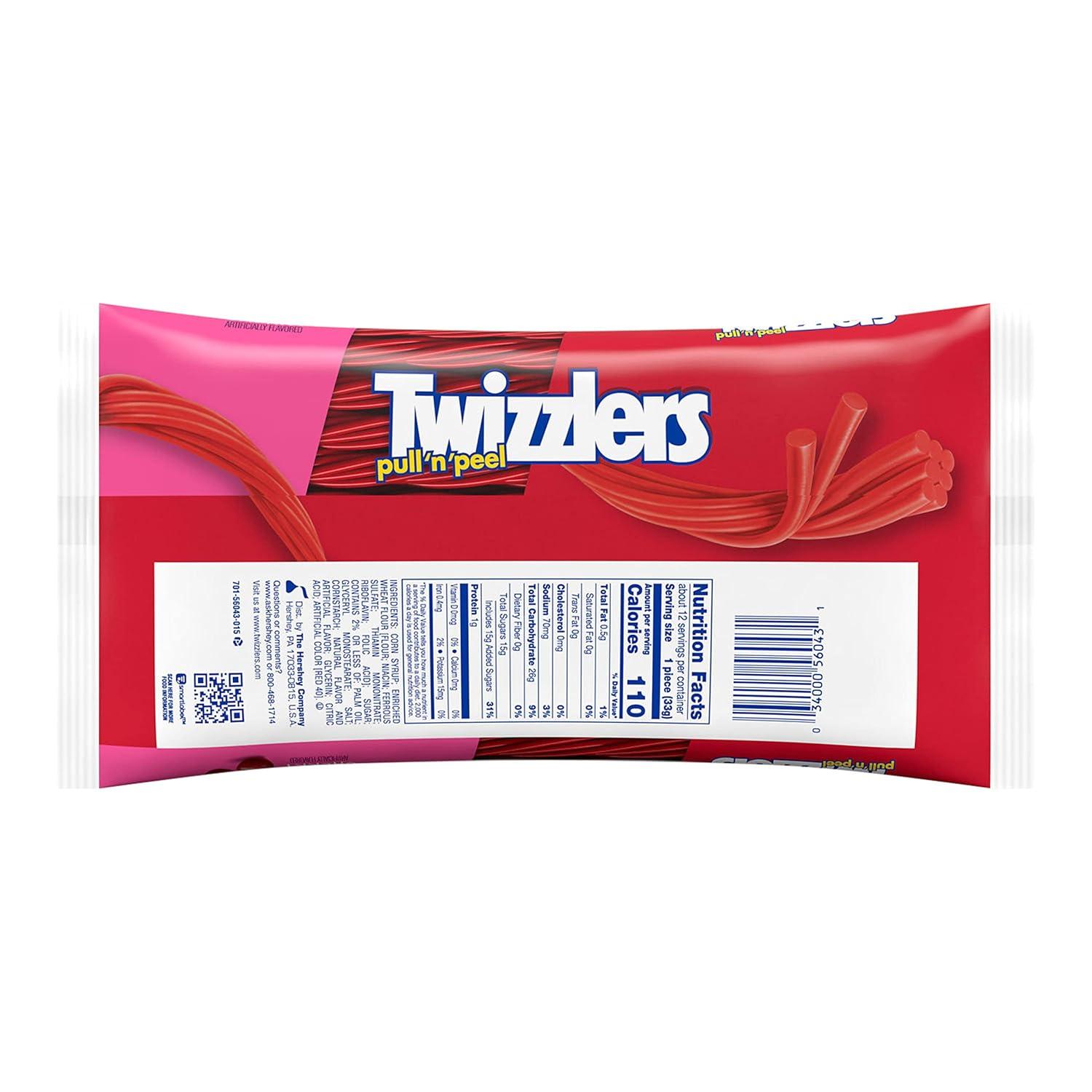 imageTWIZZLERS PULL N PEEL Cherry Flavored Licorice Style Chewy Candy Big Bag 28 ozCherry