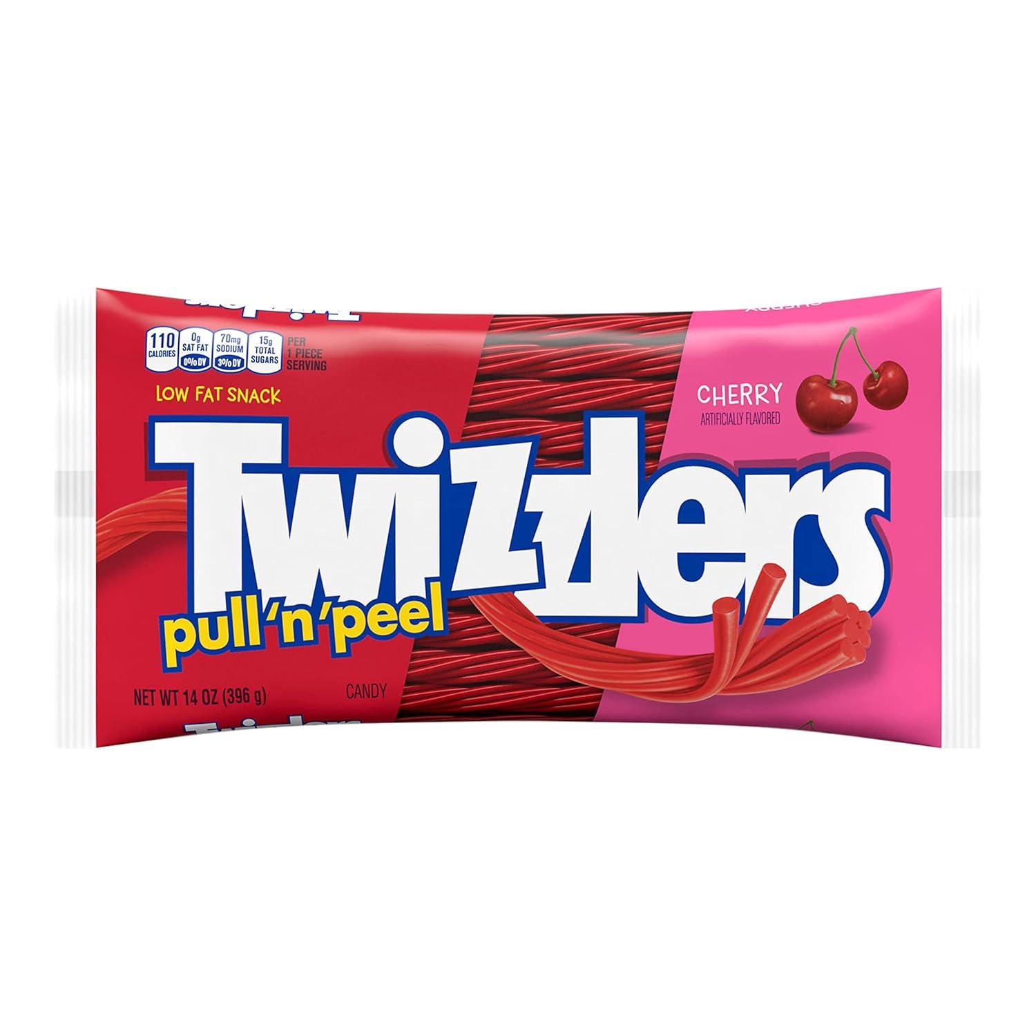 imageTWIZZLERS PULL N PEEL Cherry Flavored Licorice Style Chewy Candy Big Bag 28 ozCherry