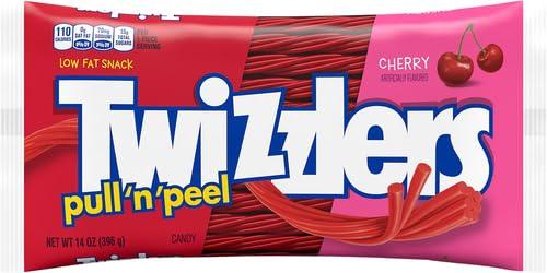 imageTWIZZLERS PULL N PEEL Cherry Flavored Licorice Style Chewy Candy Big Bag 28 ozCherry