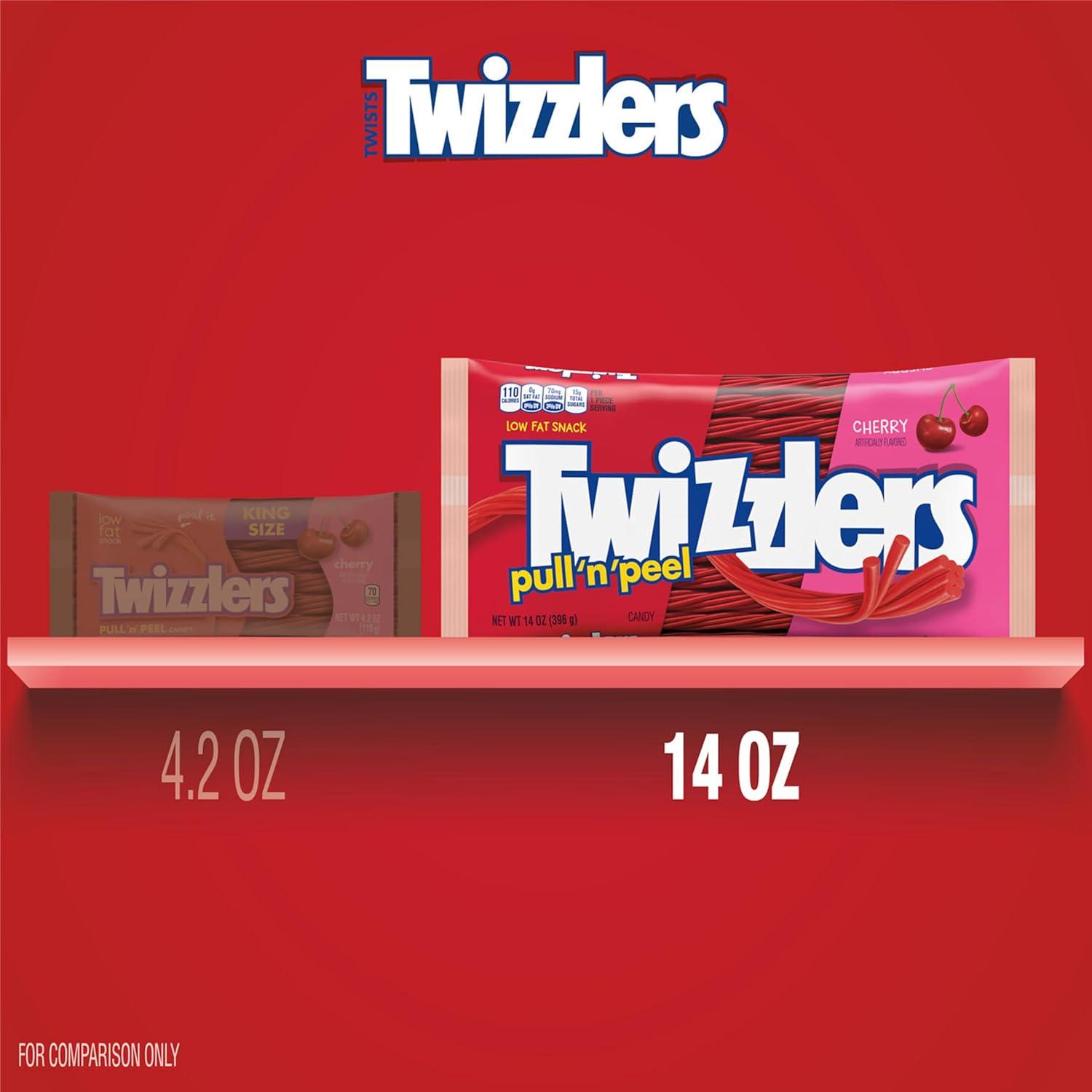 imageTWIZZLERS PULL N PEEL Cherry Flavored Licorice Style Chewy Candy Big Bag 28 ozCherry