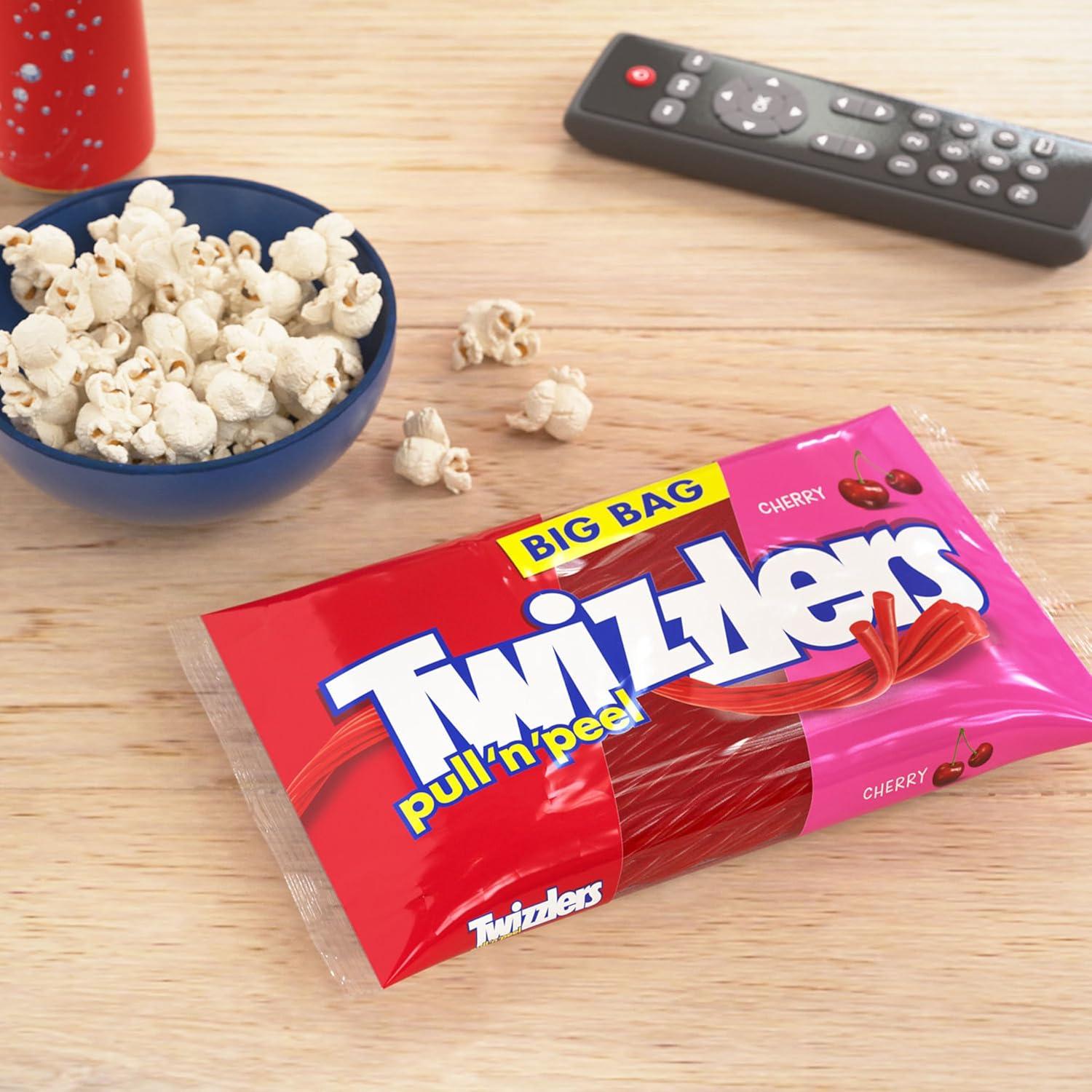 imageTWIZZLERS PULL N PEEL Cherry Flavored Licorice Style Chewy Candy Big Bag 28 ozCherry