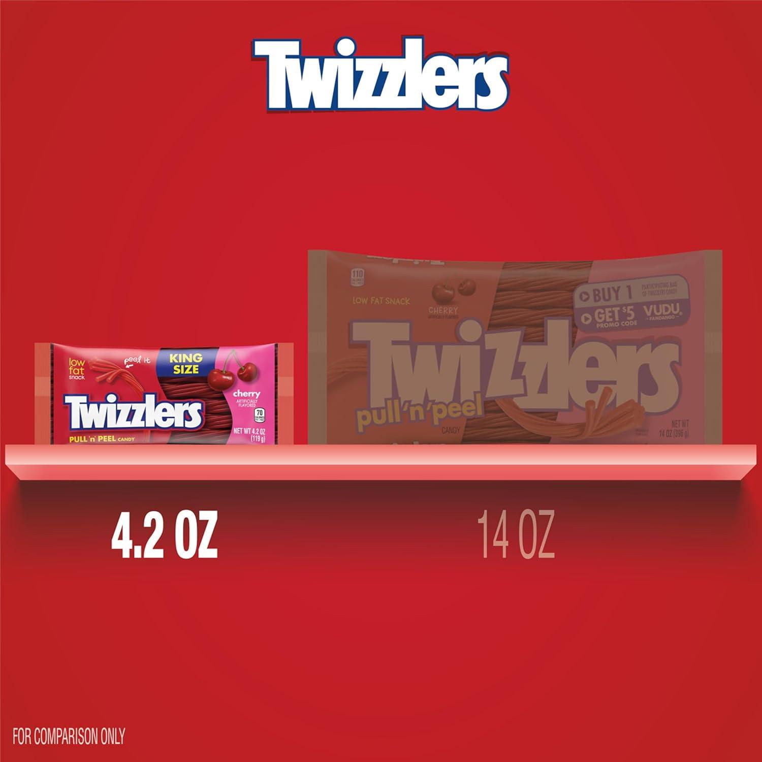 imageTWIZZLERS PULL N PEEL Cherry Flavored Licorice Style Chewy Candy Big Bag 28 ozCherry