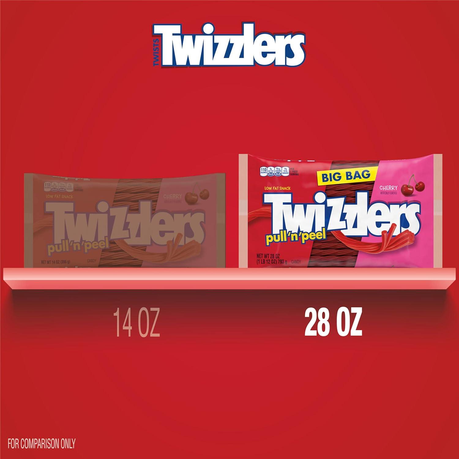 imageTWIZZLERS PULL N PEEL Cherry Flavored Licorice Style Chewy Candy Big Bag 28 ozCherry