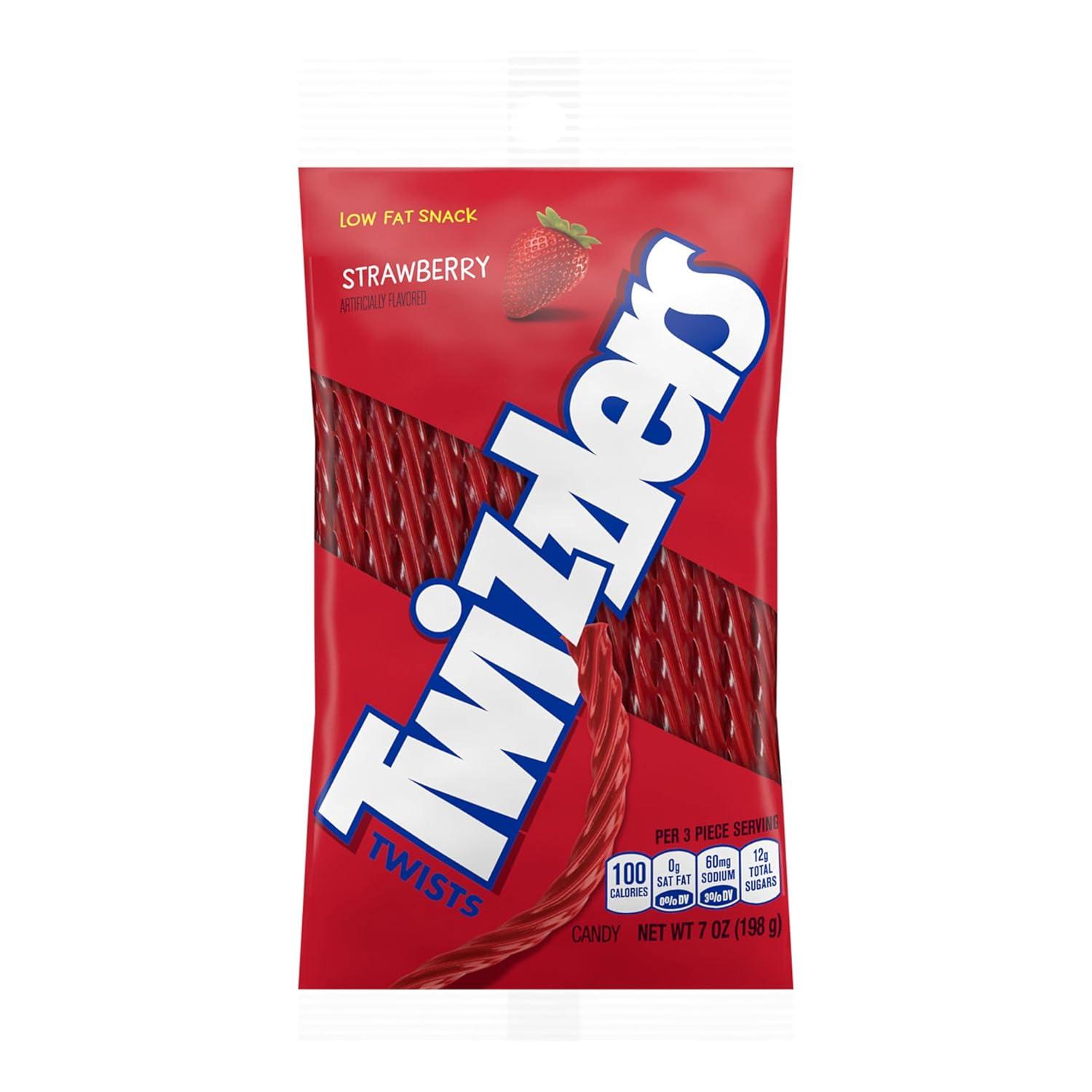 imageTWIZZLERS Twists Strawberry Flavored Licorice Style Chewy Candy Bag 7 oz