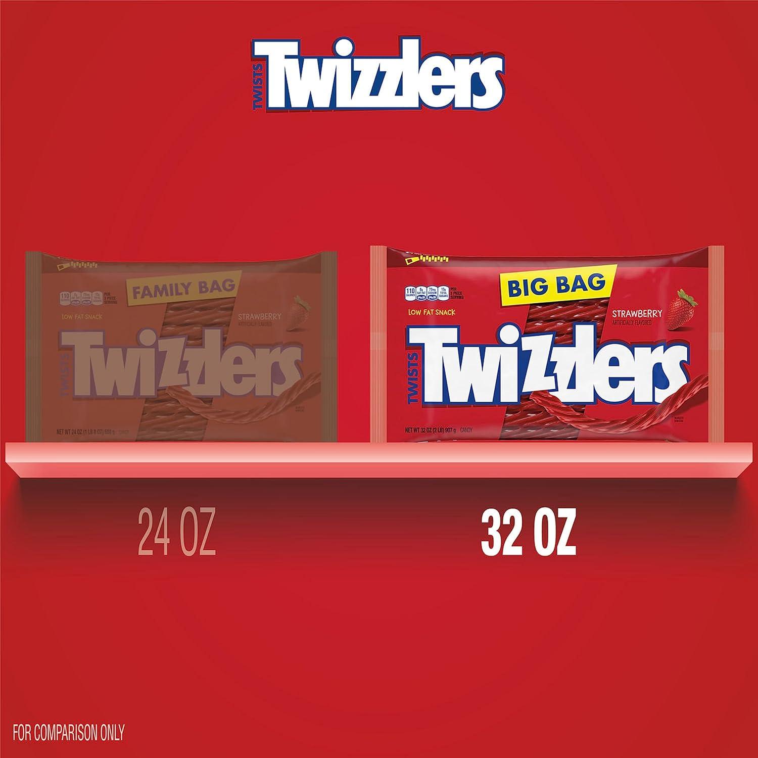 imageTWIZZLERS Twists Strawberry Flavored Licorice Style Chewy Candy Big Bag 32 ozStrawberry
