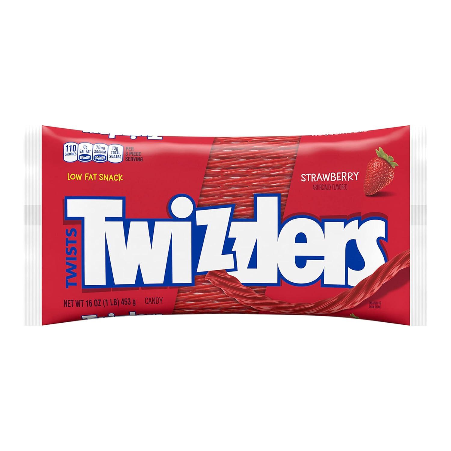 imageTWIZZLERS Twists Strawberry Flavored Licorice Style Chewy Candy Big Bag 32 ozStrawberry