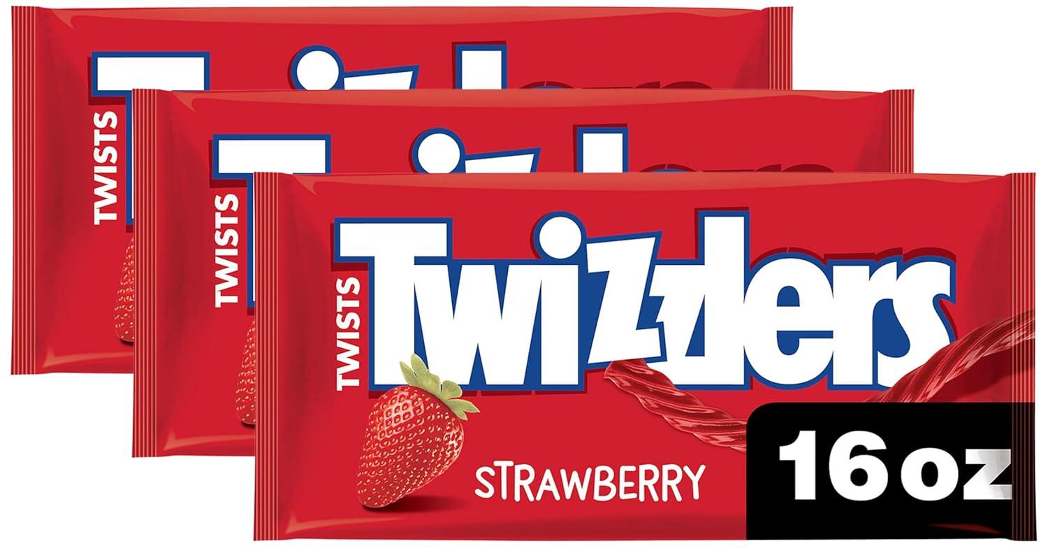 imageTWIZZLERS Twists Strawberry Flavored Licorice Style Chewy Candy Big Bag 32 ozStrawberry