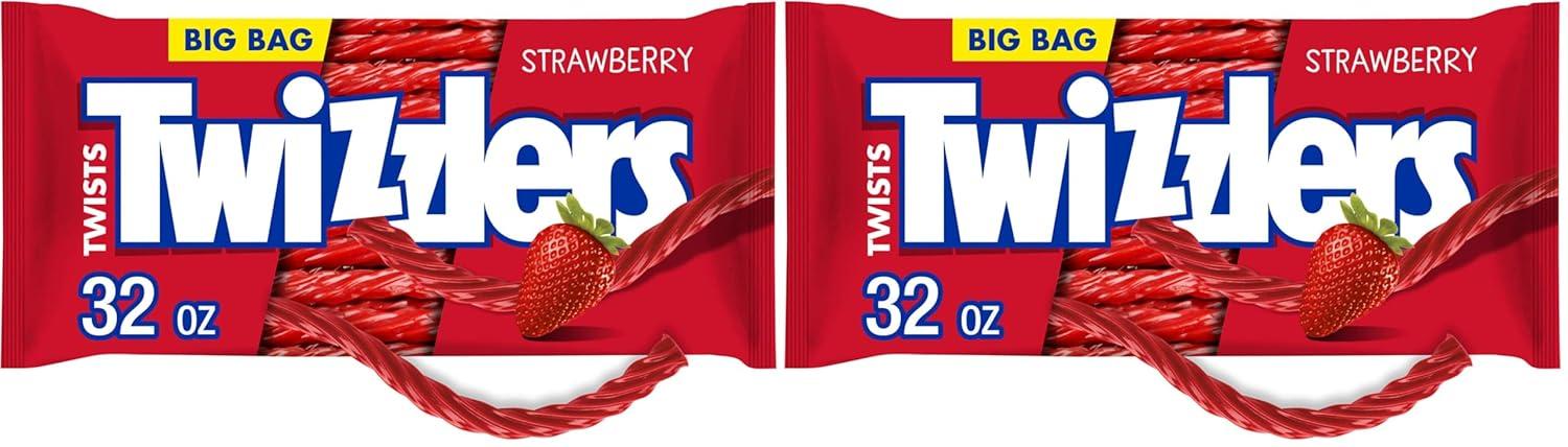 imageTWIZZLERS Twists Strawberry Flavored Licorice Style Chewy Candy Big Bag 32 ozStrawberry