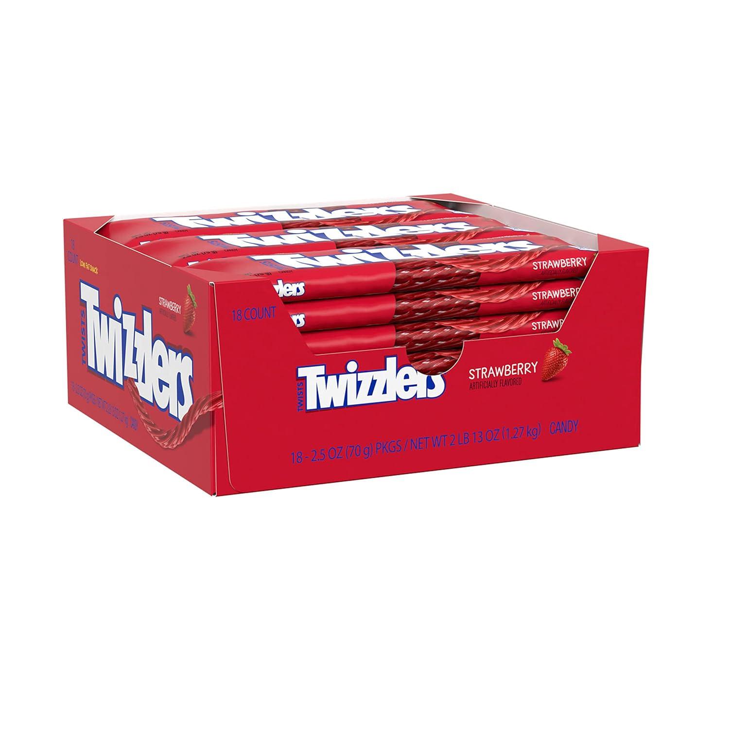 imageTWIZZLERS Twists Strawberry Flavored Licorice Style Chewy Candy Packs 25 oz 18 Count25 Ounce Pack of 18