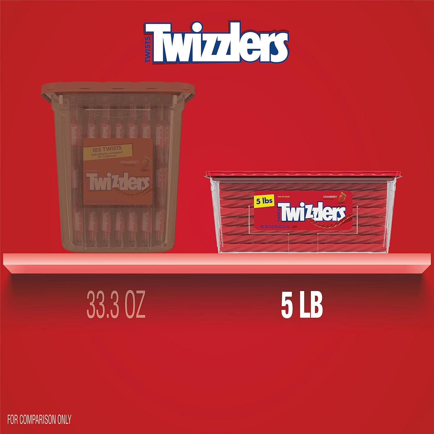 imageTWIZZLERS Twists Strawberry Flavored Licorice Style Chewy Candy Tub 5 lbStrawberry