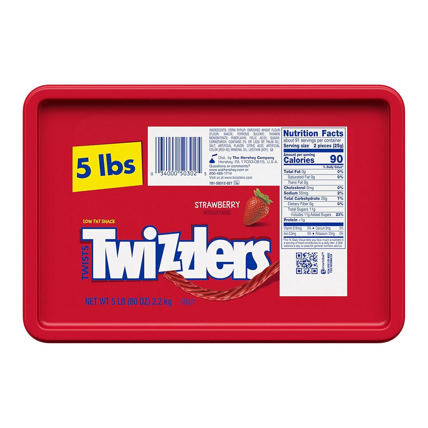 imageTWIZZLERS Twists Strawberry Flavored Licorice Style Chewy Candy Tub 5 lbStrawberry