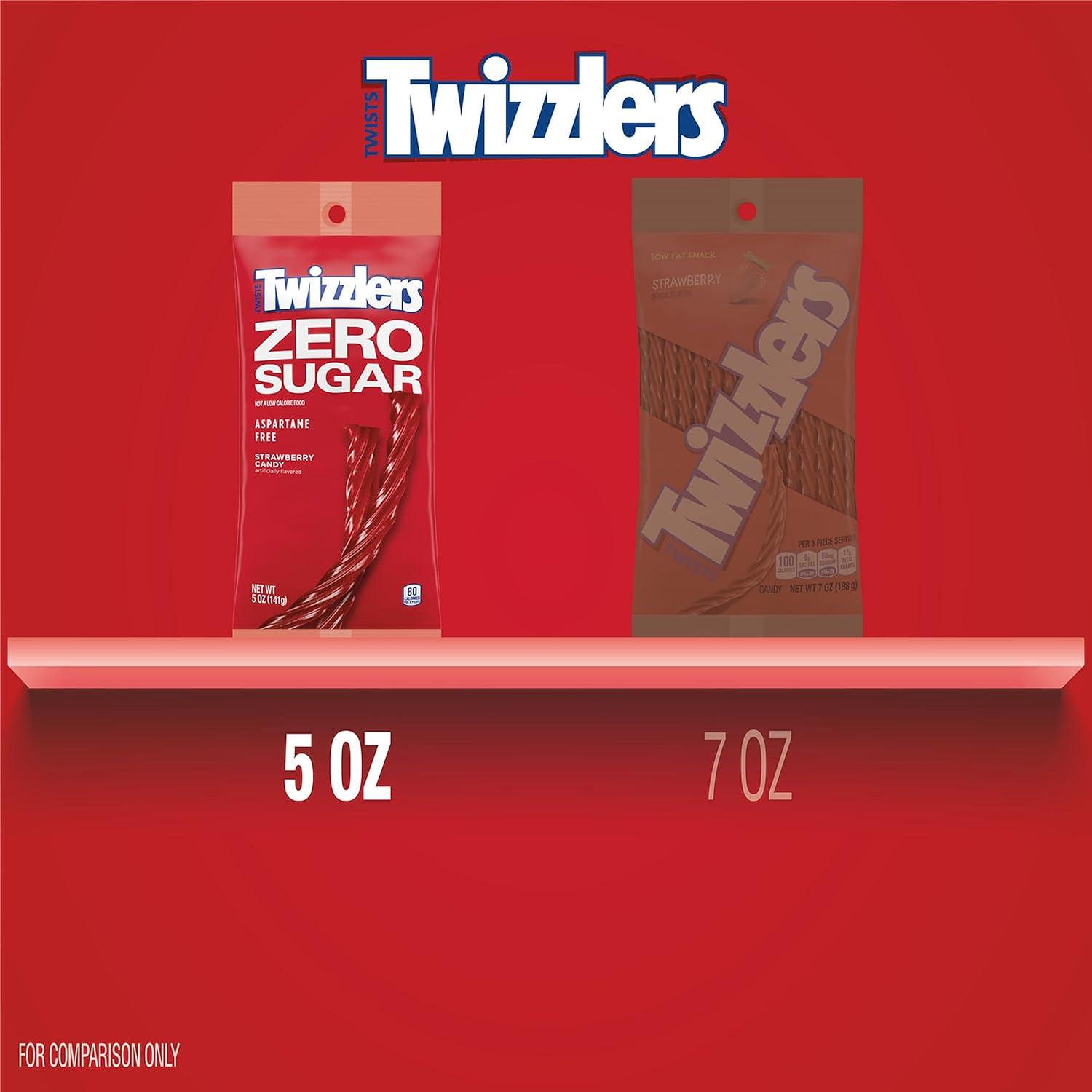 imageTWIZZLERS Zero Sugar Twists Strawberry Flavored Licorice Style Chewy Candy Bags 5 oz 12 CountStrawberry