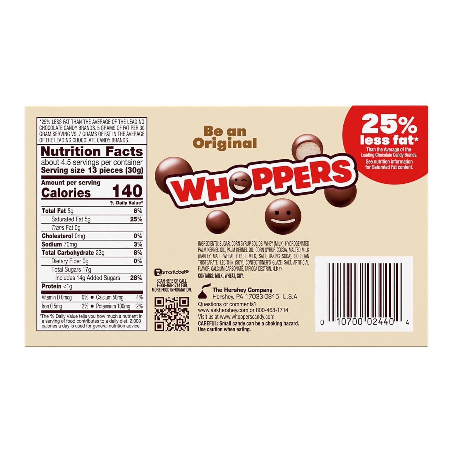 imageWhoppers Malted Milk Balls Milk Chocolate Pieces 5 oz 12Box HEC02440Milk Chocolate