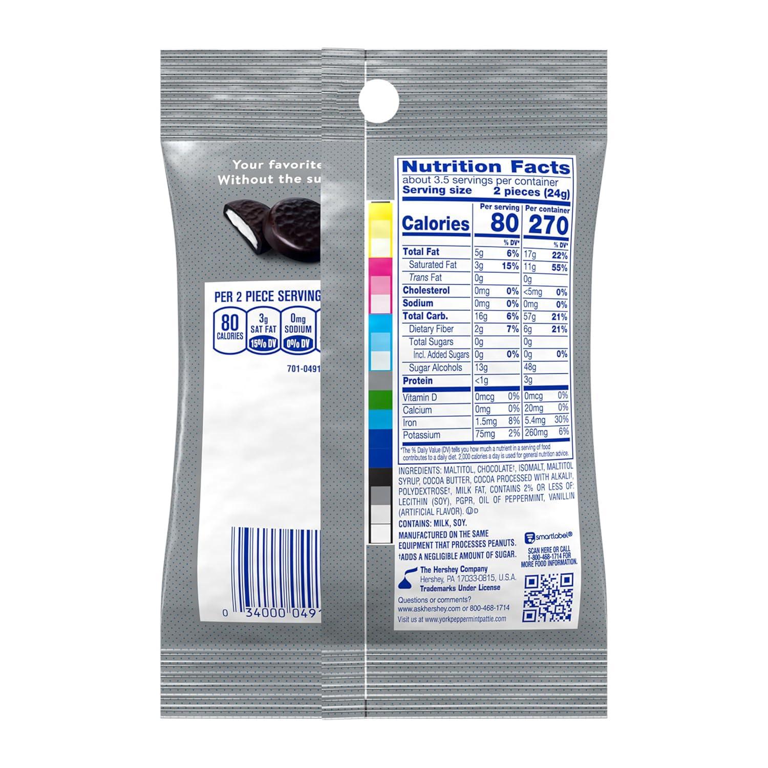 imageYORK Zero Sugar Chocolate Peppermint Patties Candy Bags 3 oz 12 Count