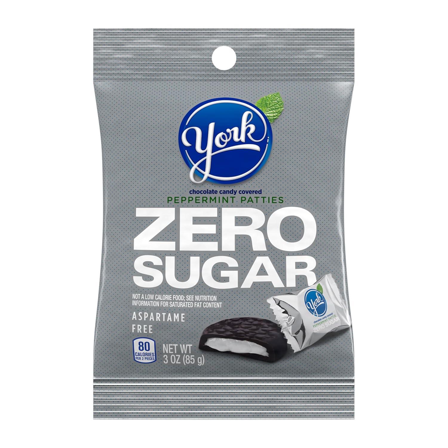 imageYORK Zero Sugar Chocolate Peppermint Patties Candy Bags 3 oz 12 Count